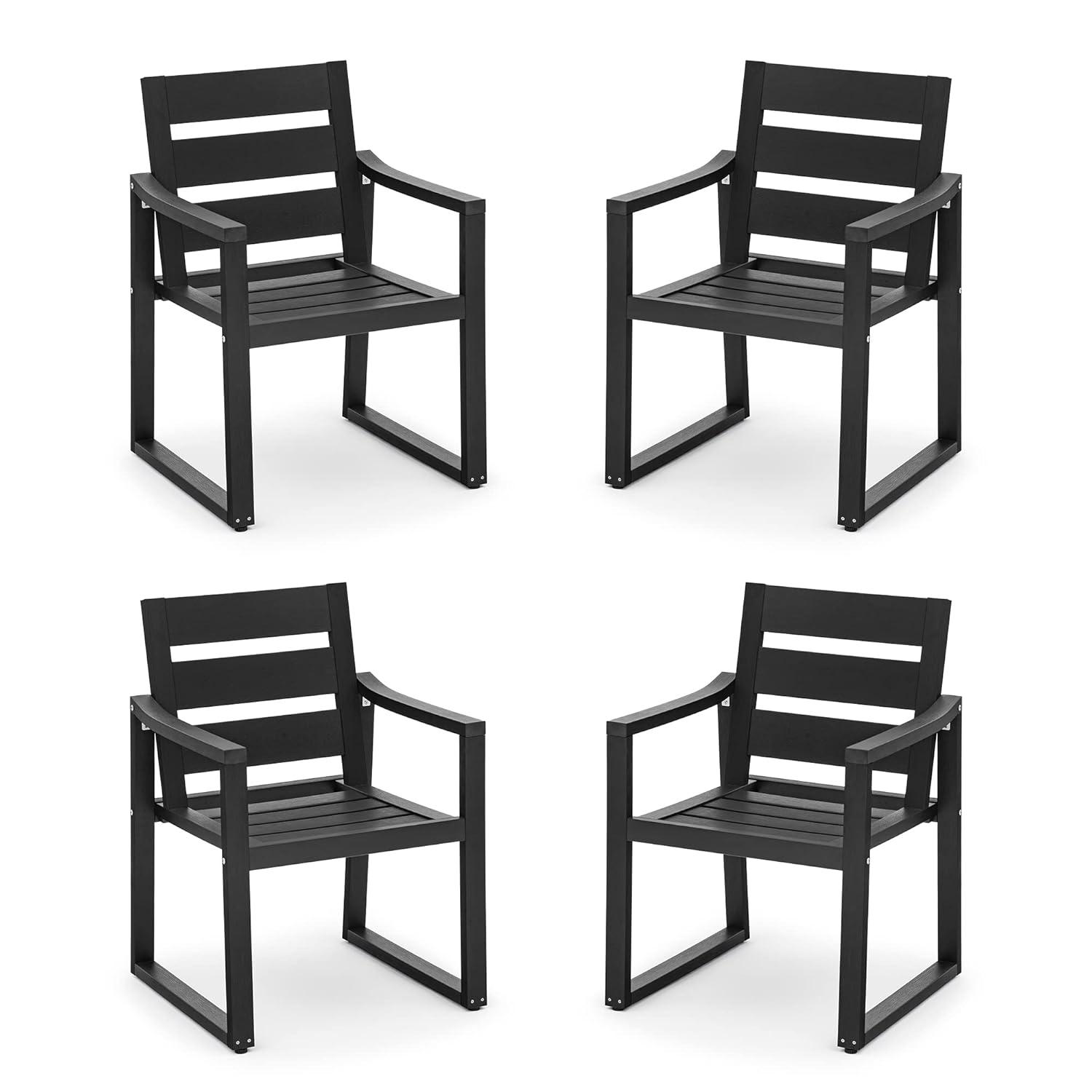 Black Square-Leg Plastic HDPS Outdoor Dining Chairs All-Weather Indoor Outdoor Patio Dining Chairs with Armrest(4-pack)