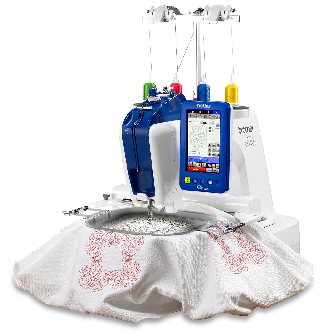 Brother Persona PRS100 Single Needle Embroidery Machine, 63-Piece Thread Set, 20 Bobbins, 100-Piece 75/11 Embroidery Needles, Stabilizer Roll