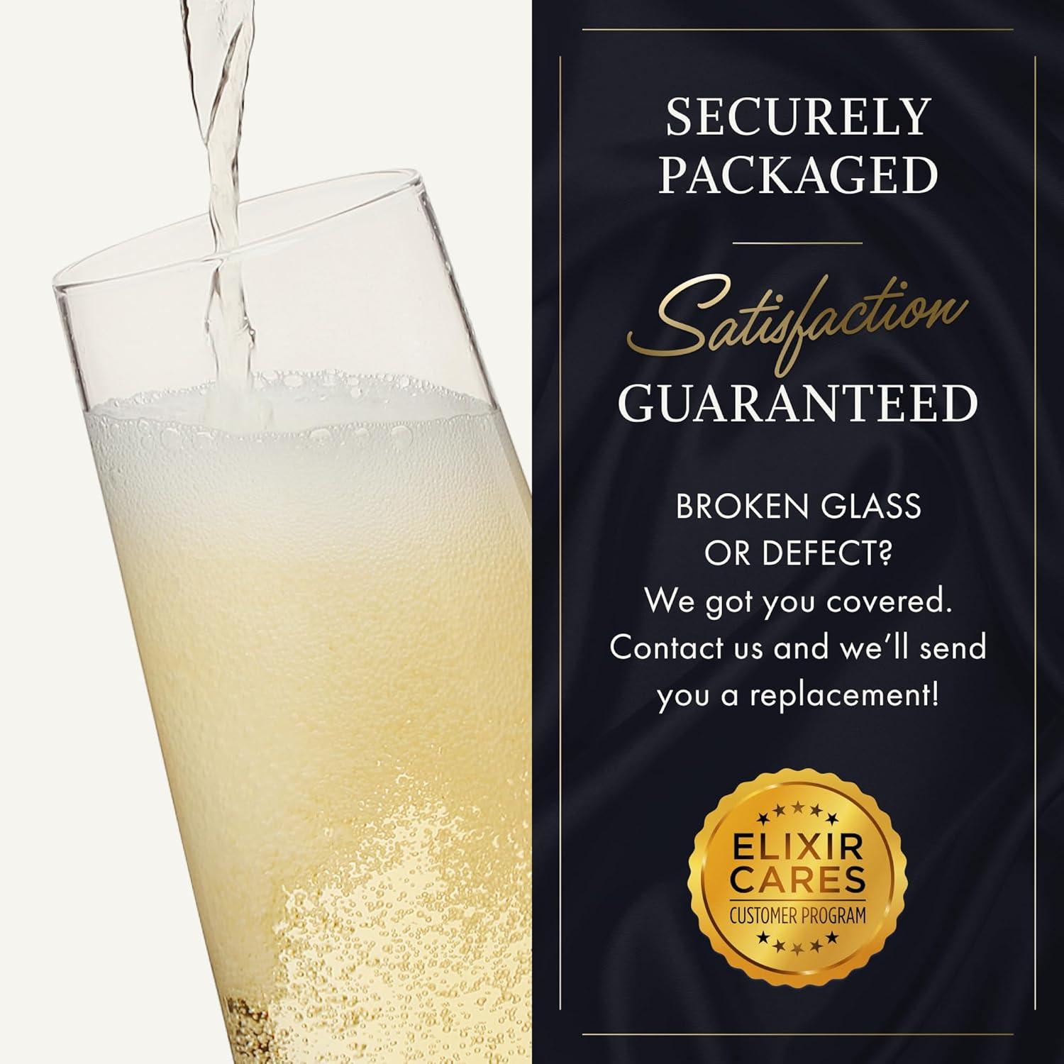 Elixir Glassware Crystal Champagne Flutes - Set of 4, 8oz - Elegant Modern Design