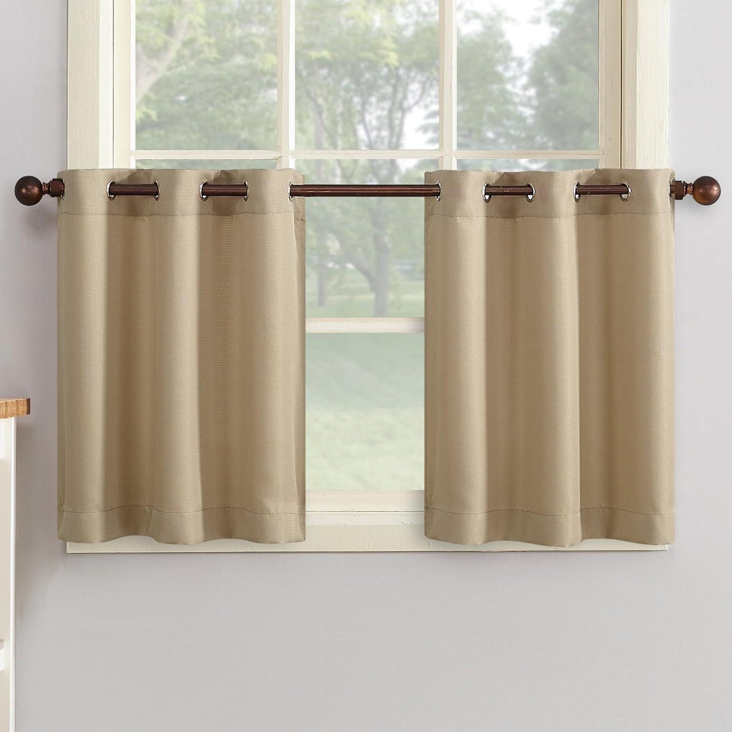2pc 56"x24" No. 918 Semi-Sheer Montego Casual Textured Grommet Kitchen Curtain Tier Pair Taupe: 24 Inch Kitchen Window Curtains