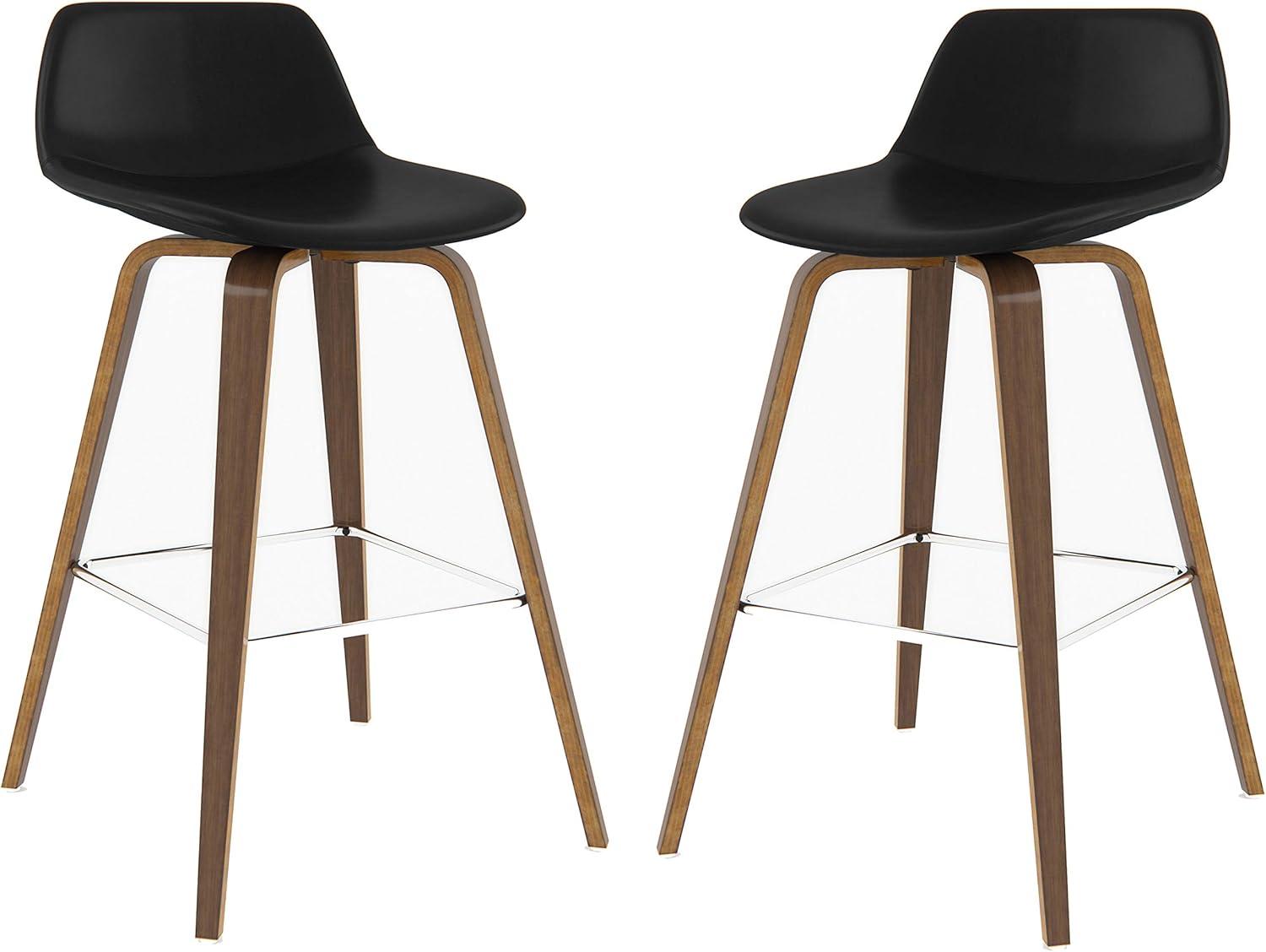 Simpli Home Randolph Bentwood Counter Height Stool (Set Of 2) In Black Vegan Faux Leather