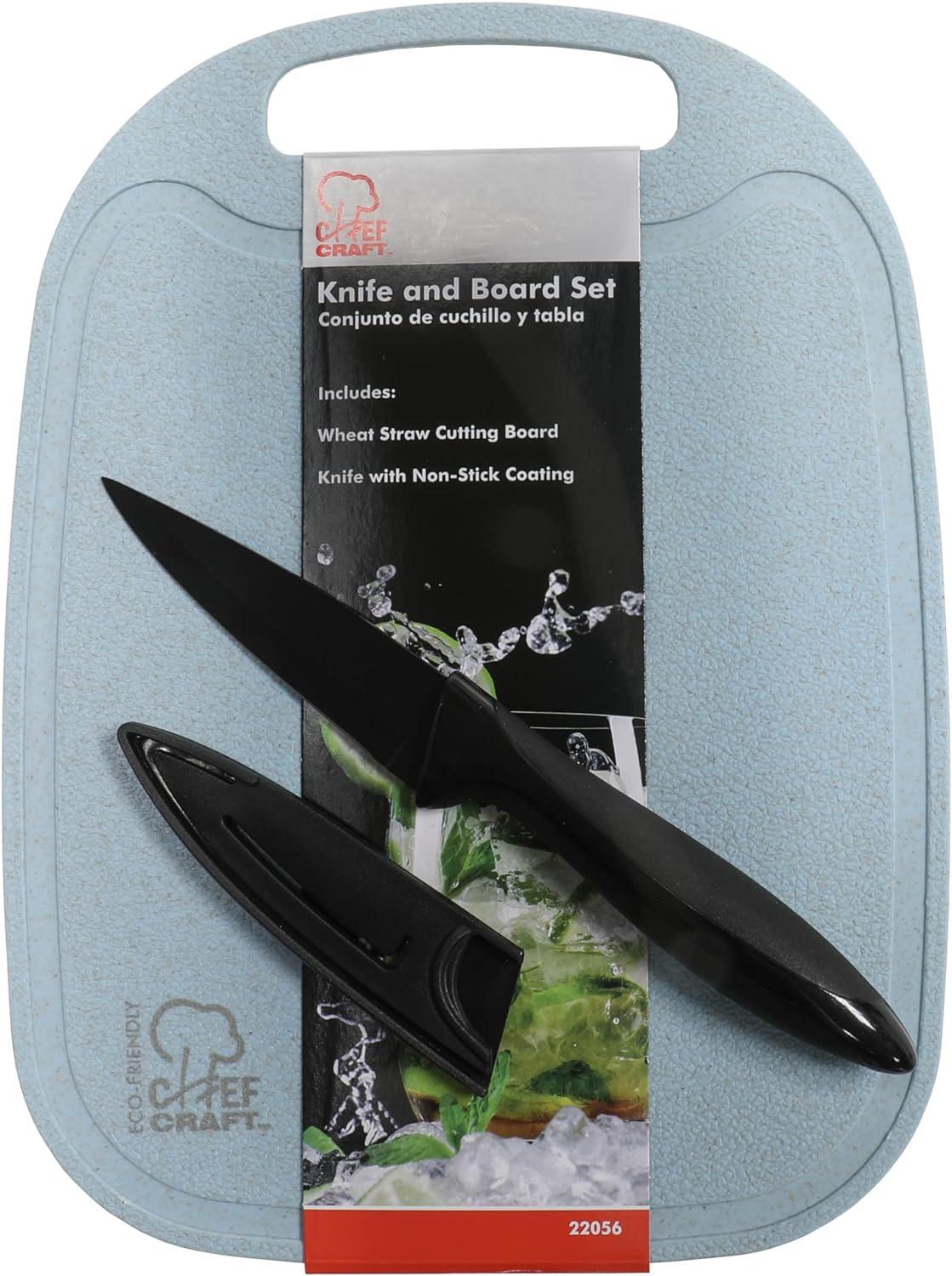 Blue Wheat Straw Cutting Board and Knife Set, 10 x 7.5 Inch