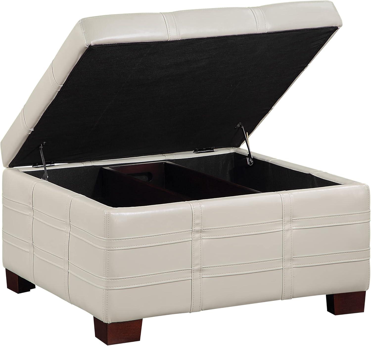 Detour Strap Square Storage Ottoman in Cream Faux Leather