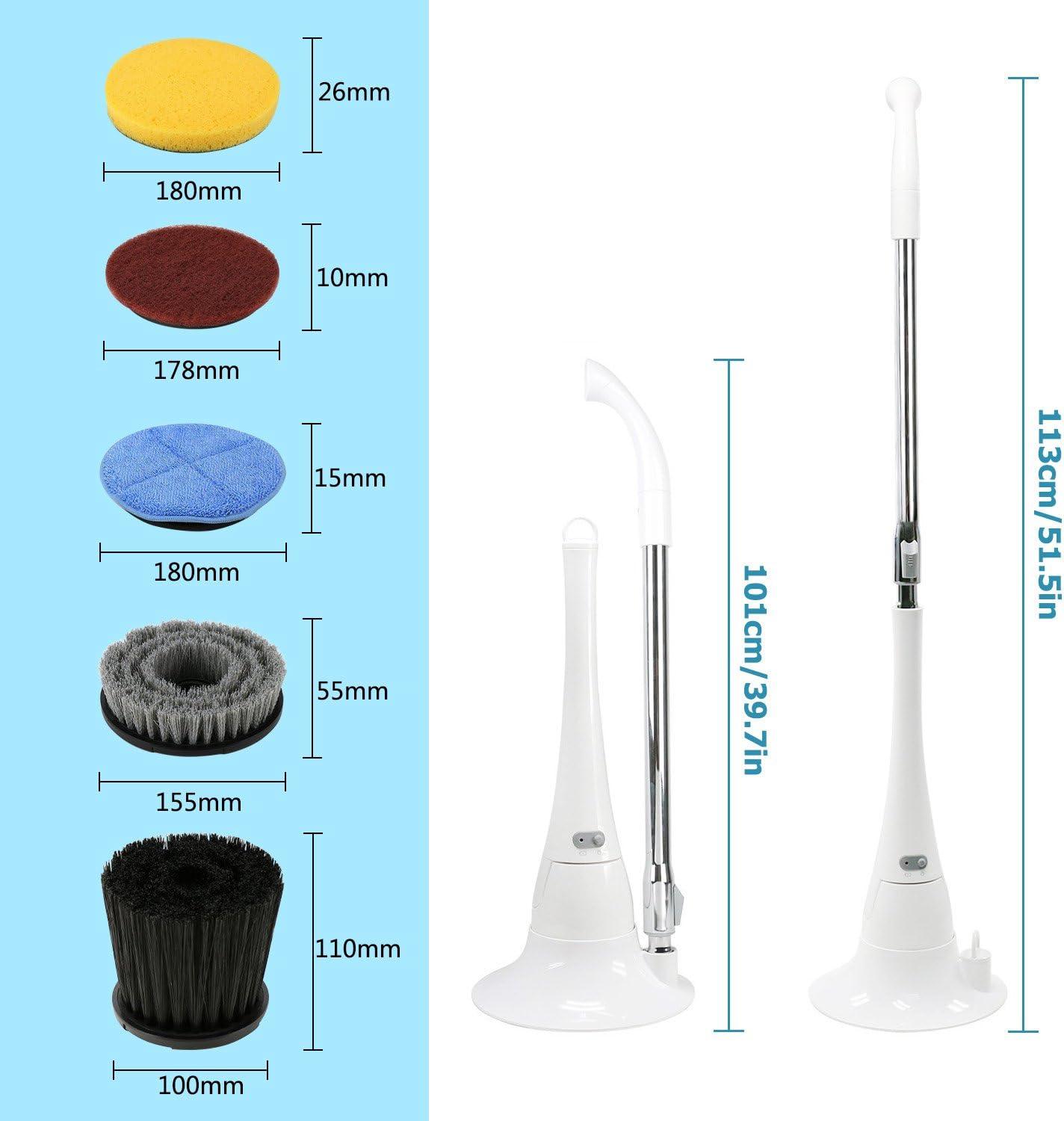 Floor Scrubber Machine, Electric Spin Scrubber Cordless Power Scrubber with Extension Handle & 5 Cleaner Brushes for Bathroom Tub Tile Kitchen Hard Floor Grout Pool