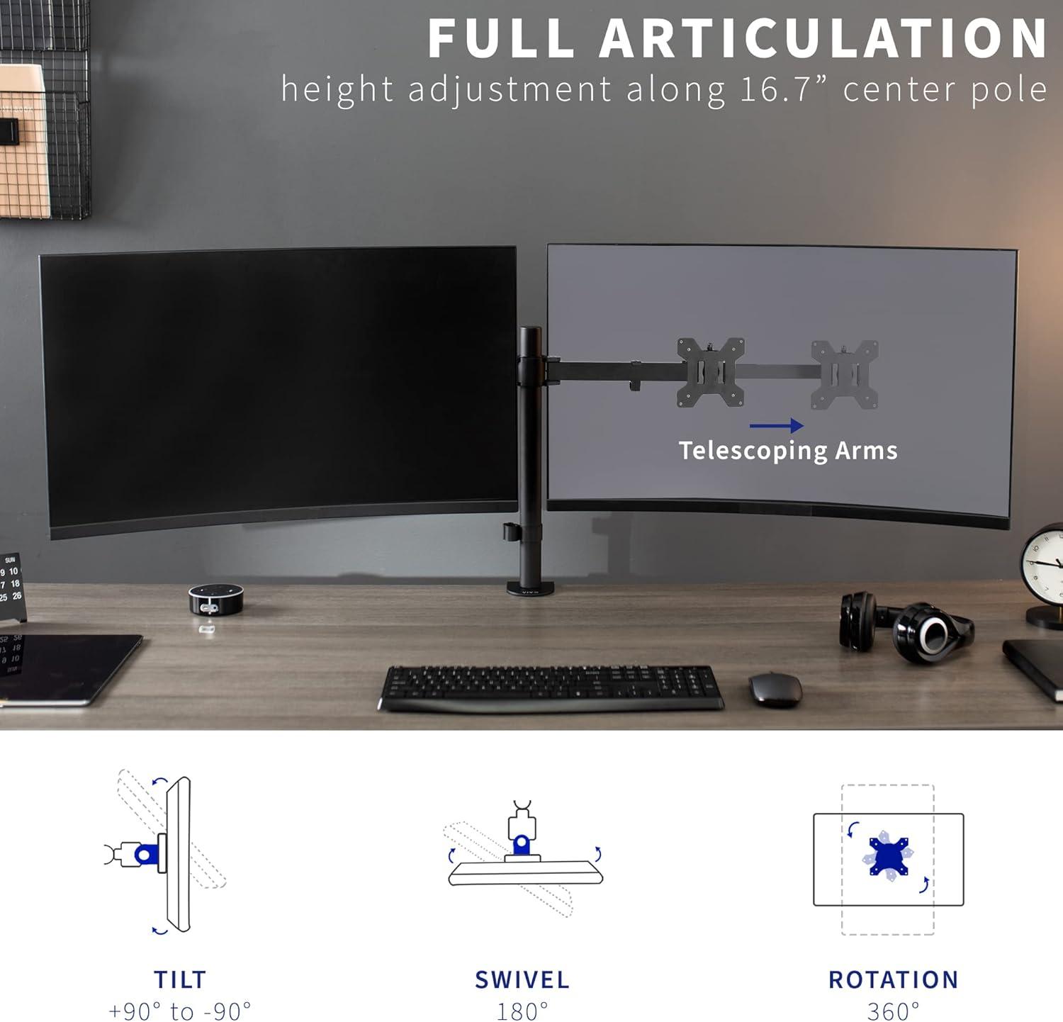 Telescoping Dual Monitor Desk Mount