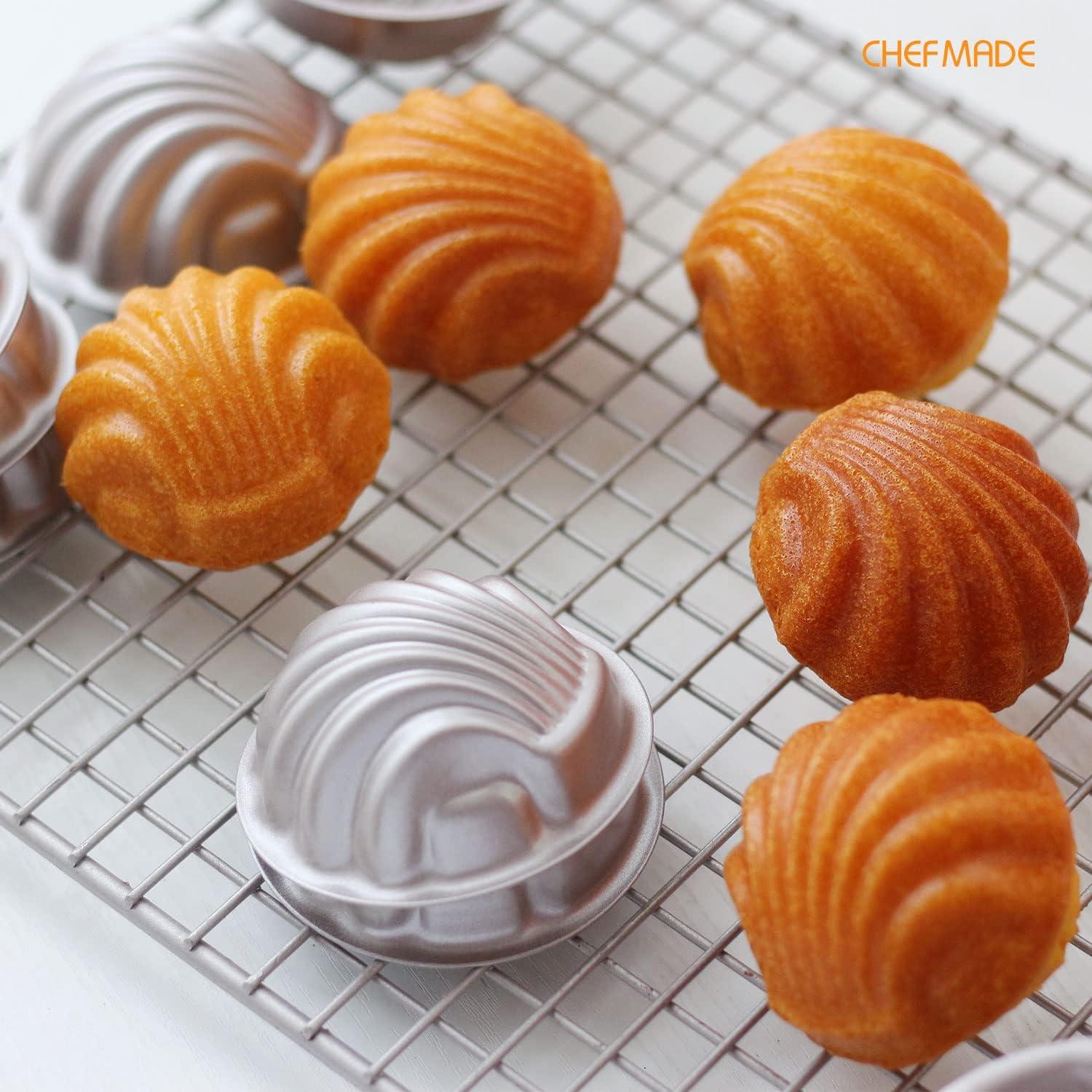 CHEFMADE Madeleine Mold Cake Pan, 12-Cavity Non-Stick Spherical Shell Madeline Bakeware for Oven Baking (Champagne Gold)