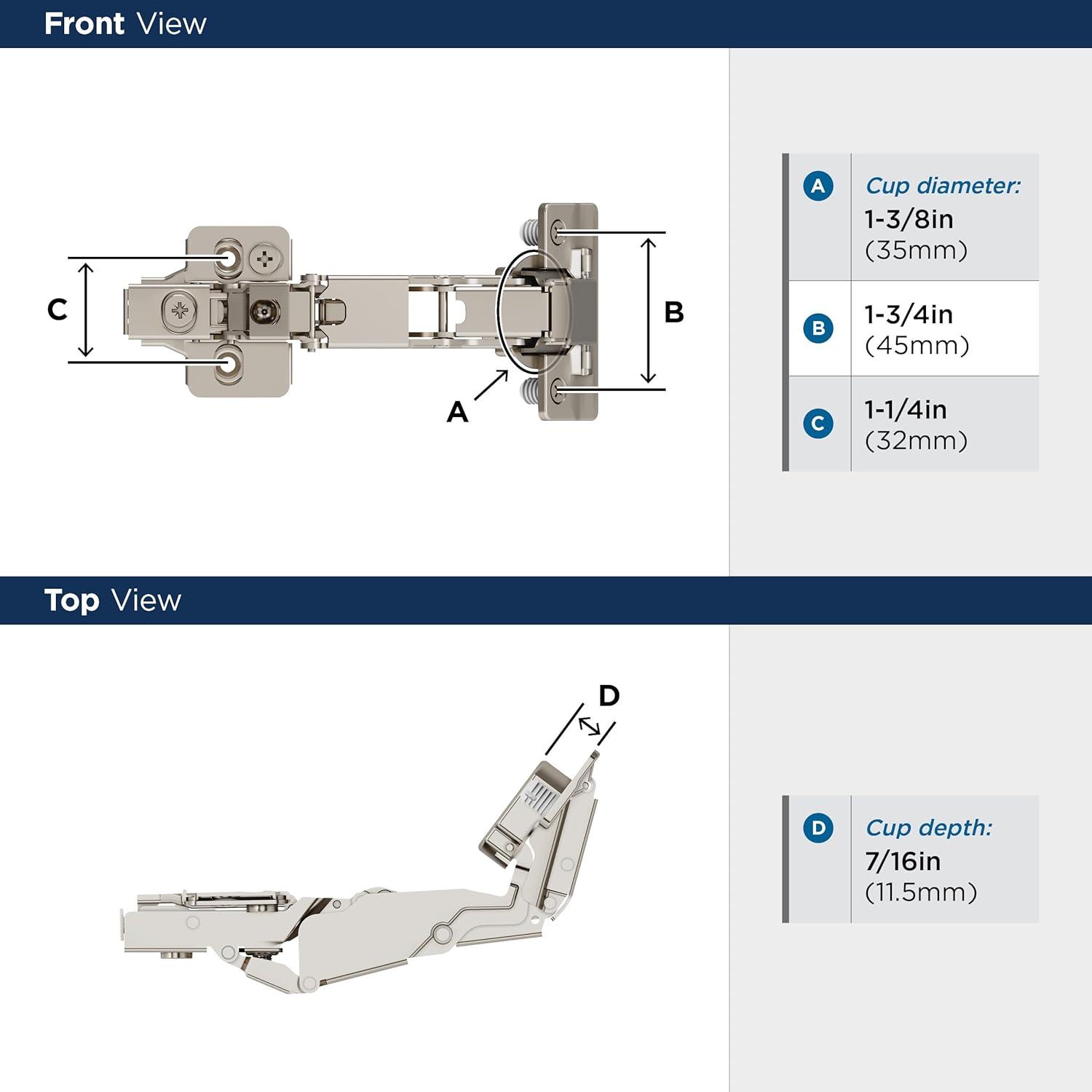 Full Overlay Frameless 165 Degree Lazy Susan Bi-Fold Door Self Close Concealed Cabinet Hinge - Pair