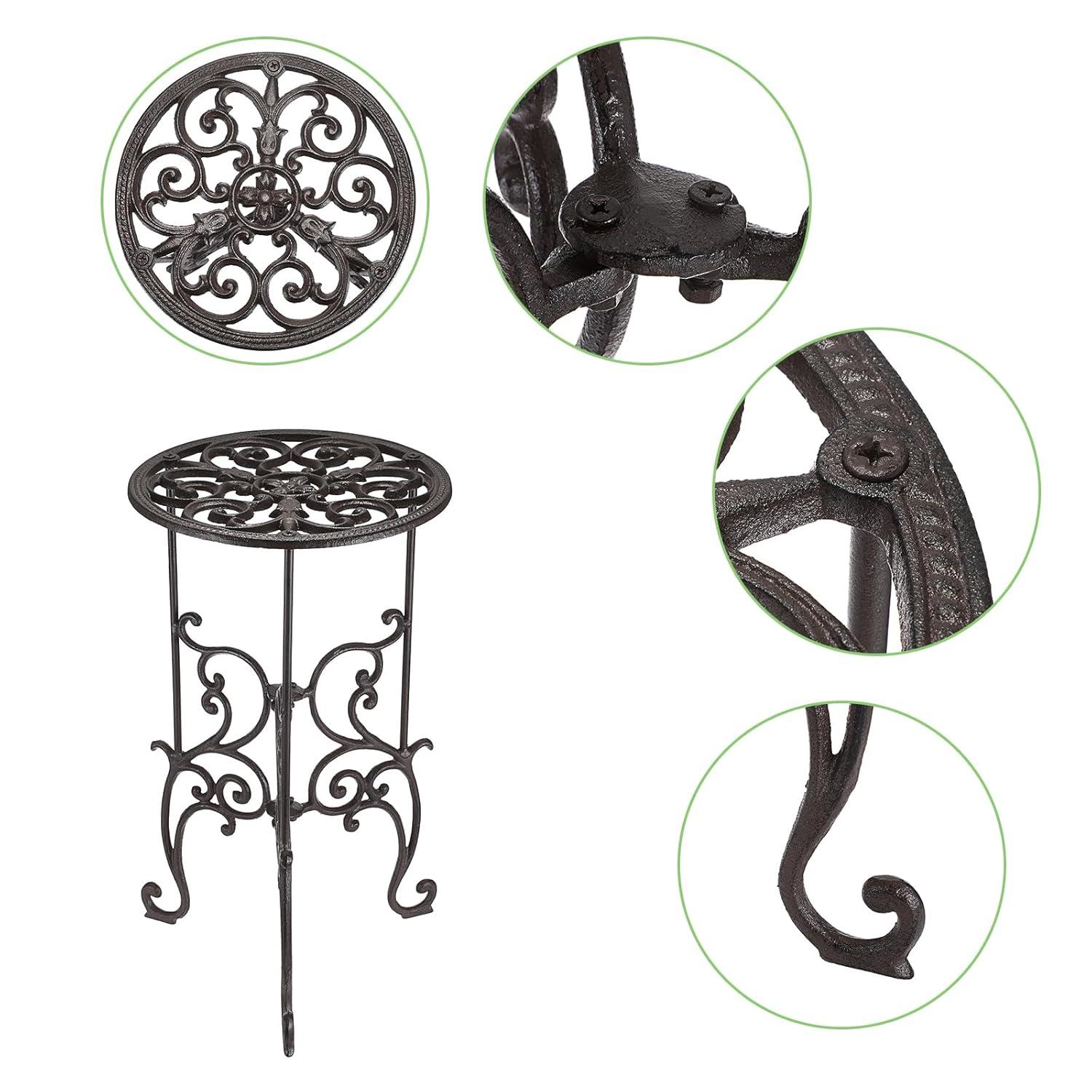 OwnMy Heavy Duty Cast Iron Plant Stand Indoor Outdoor Vintage Wrought Iron Round Flower Pot Holder Stand, 19.3" Tall Decorative Large Potted Plant Stand for Home Garden Patio