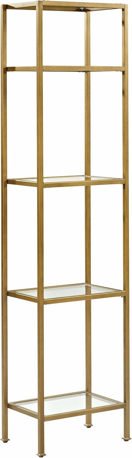 Elegant Antique Gold 79" Narrow Etagere with Tempered Glass Shelves