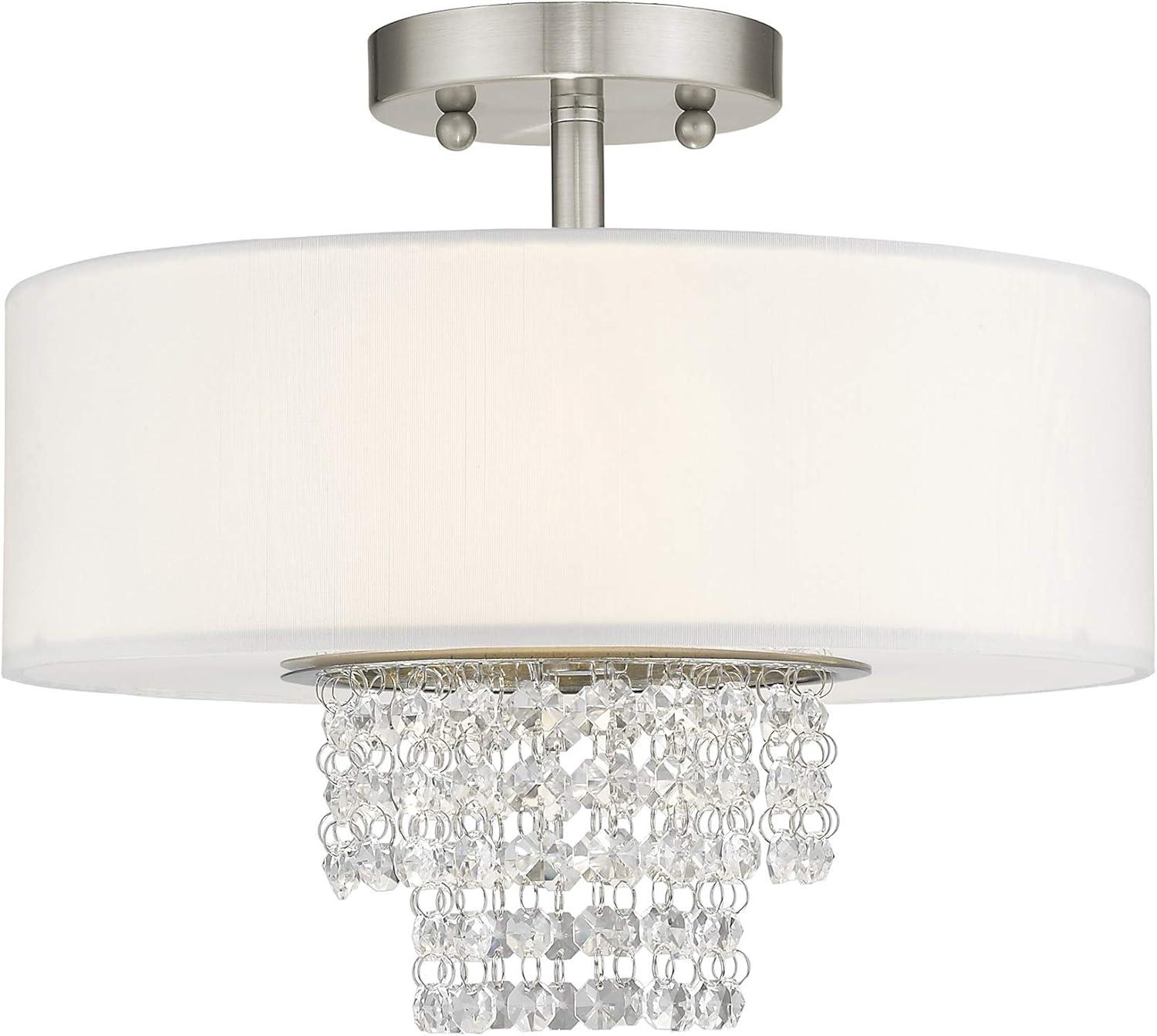 Carlisle Brushed Nickel 2-Light Drum Semi-Flush Mount with Crystal Accents