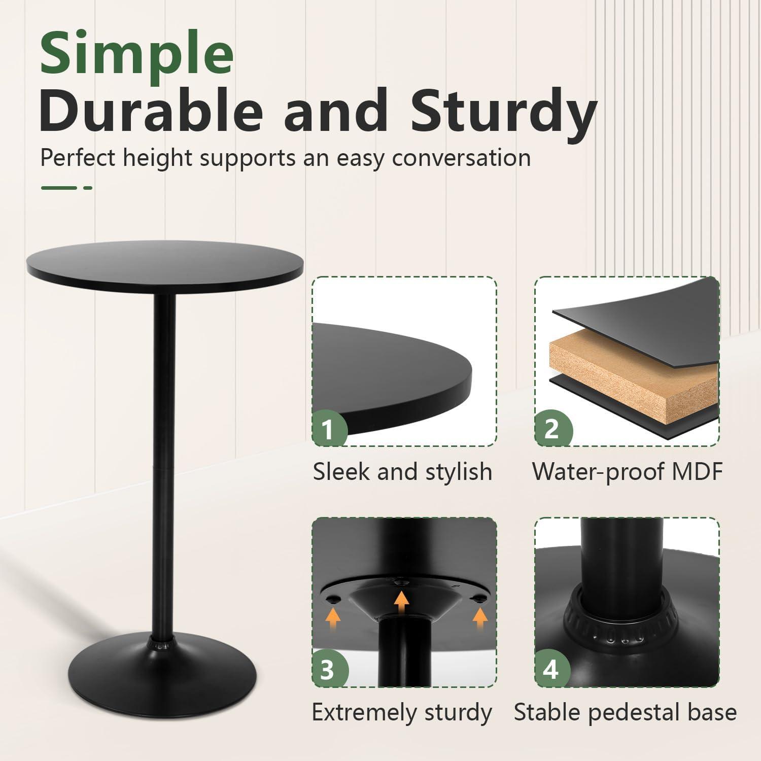 FDW Modern Round Pub Hydraulic Dining Room Home Kitchen Bar Top Tall Table, Black