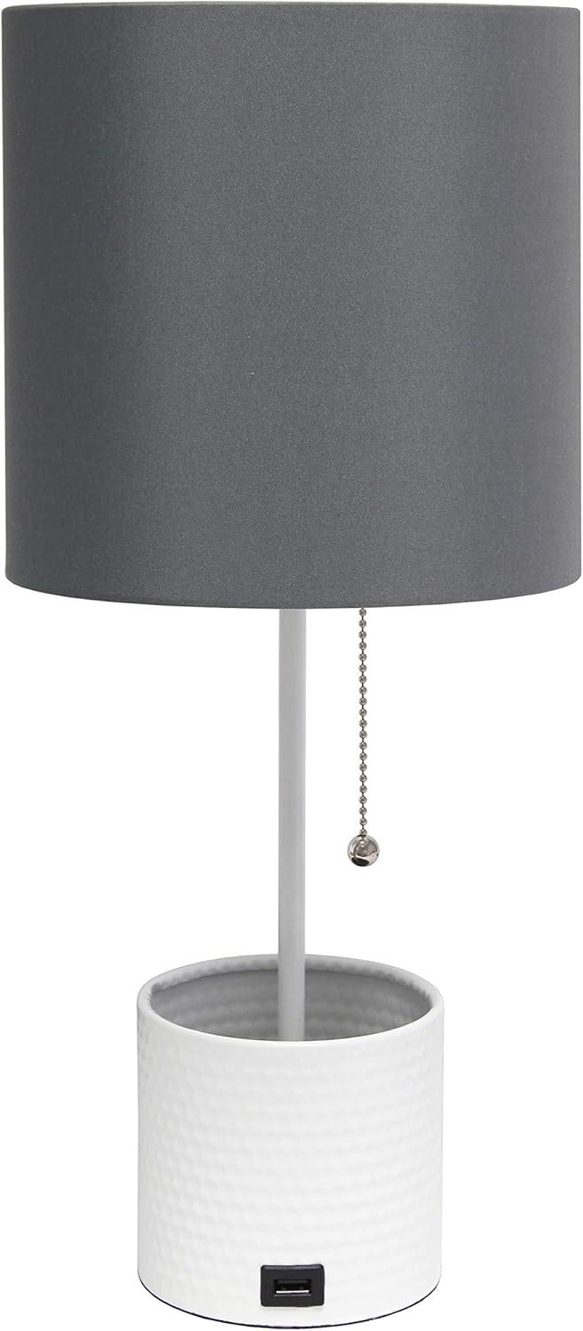 Hammered Metal Organizer Table Lamp with USB Port & Pull Chain - Simple Designs: ETL Listed, No Assembly Required