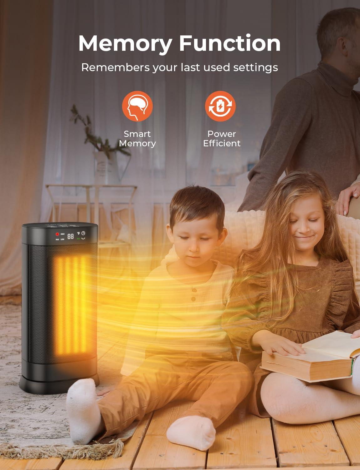 1500W Space Heaters for Indoor Use, PTC Ceramic Electric Heater Fast Heating with Remote, ECO, 59-95°F Digital Thermostat, Child Lock, 24H Timer, Oscillating Portable Electric Heater for Large Room