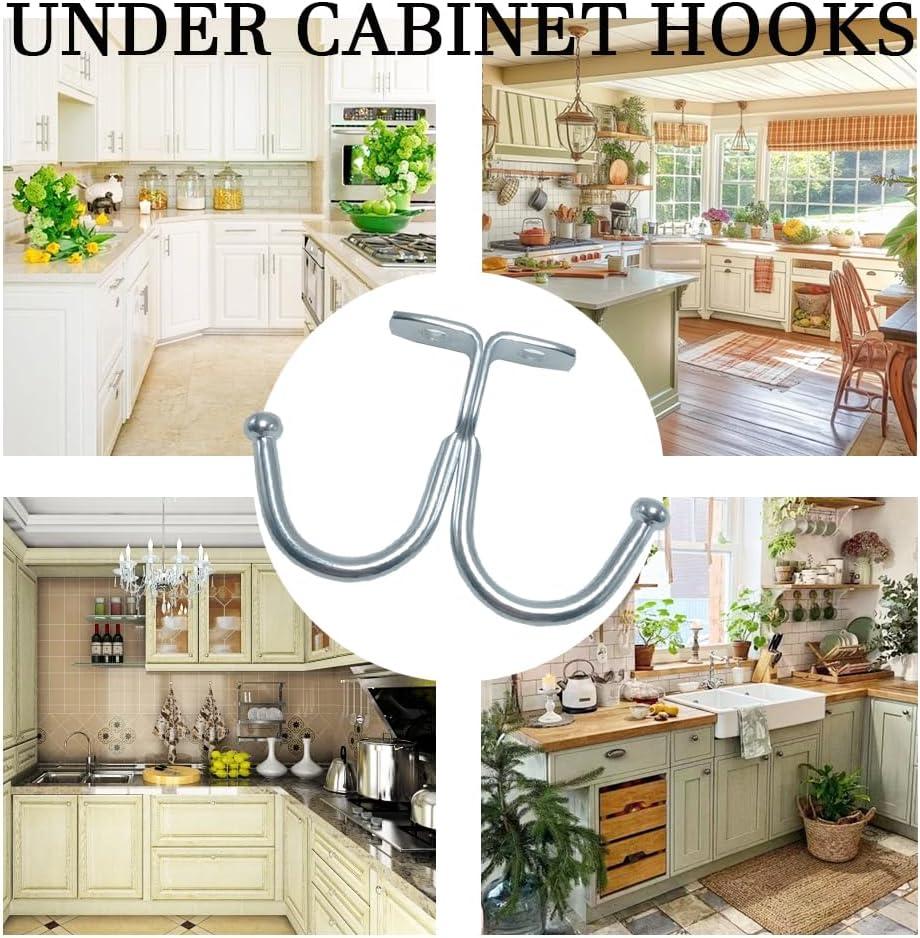 10 Pcs Double Prong Ceiling Hook, Under Cabinet Hooks, Heavy Duty Hook Under Wardrobe Organizer for Hanging Home Office Kitchen Utensils Keys Towel Bags Towel Cup, Garden Plant Hanger Hooks