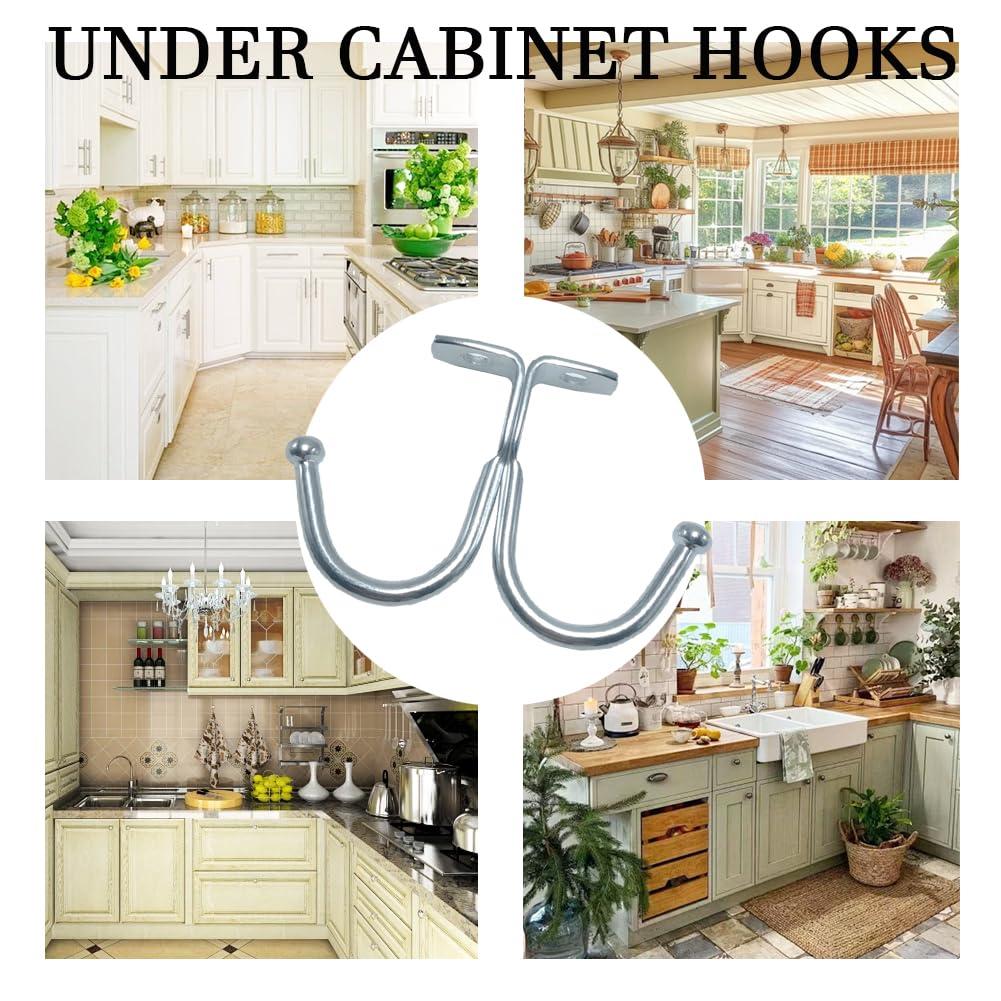 10 Pcs Double Prong Ceiling Hook, Under Cabinet Hooks, Heavy Duty Hook Under Wardrobe Organizer for Hanging Home Office Kitchen Utensils Keys Towel Bags Towel Cup, Garden Plant Hanger Hooks