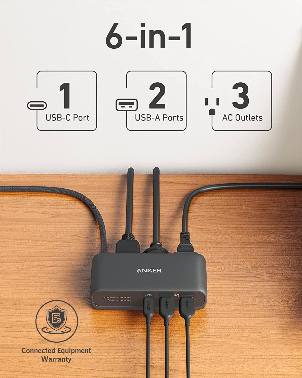 Interstellar Black 6-Port USB-C Power Strip with 5 ft Cord