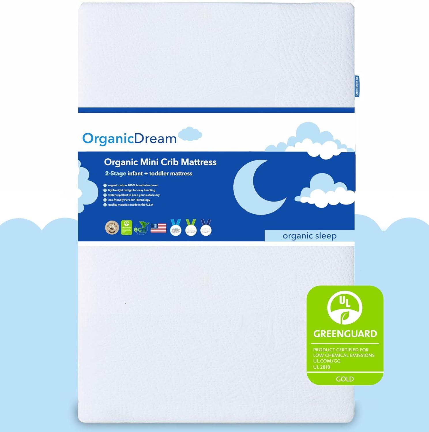 Organic Dream Certified Organic Cotton Mini 2-Stage Crib & Toddler Mattress