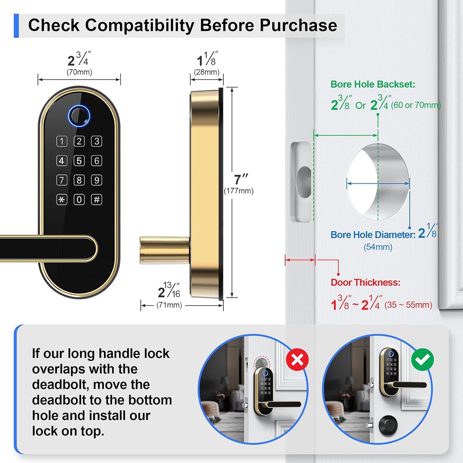 Gold Polished Biometric Smart Door Lock with Keypad