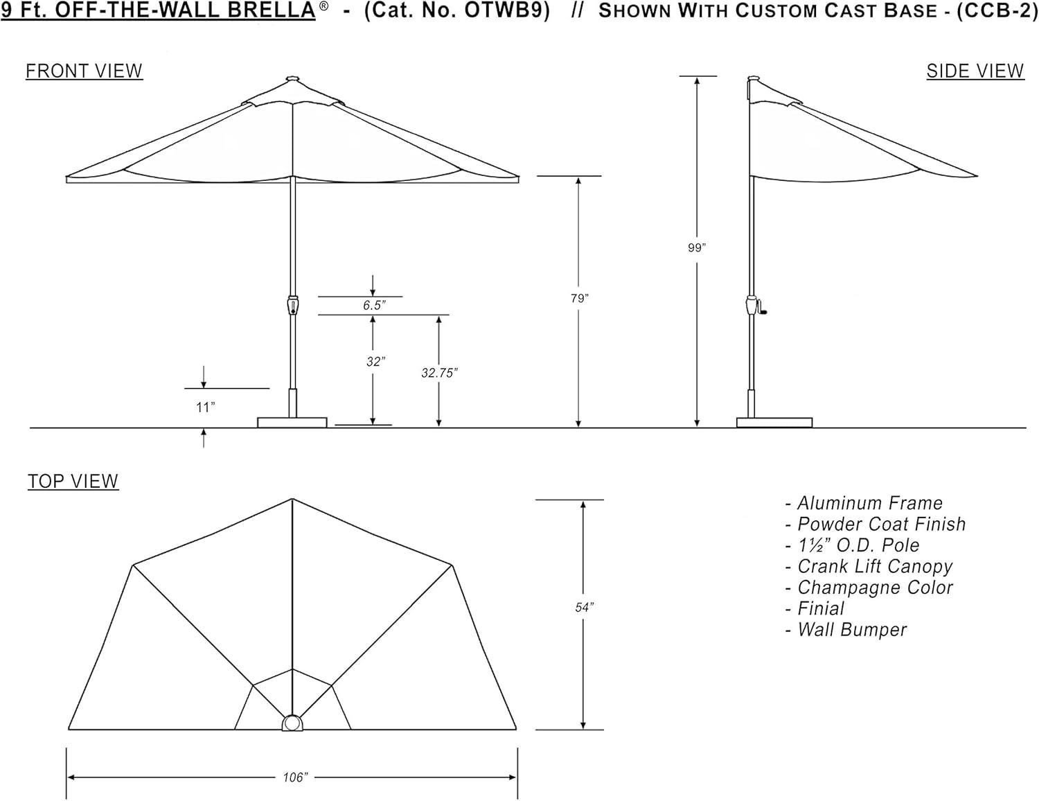 Off-The-Wall Brella 9' Half-Umbrella with Sunbrella