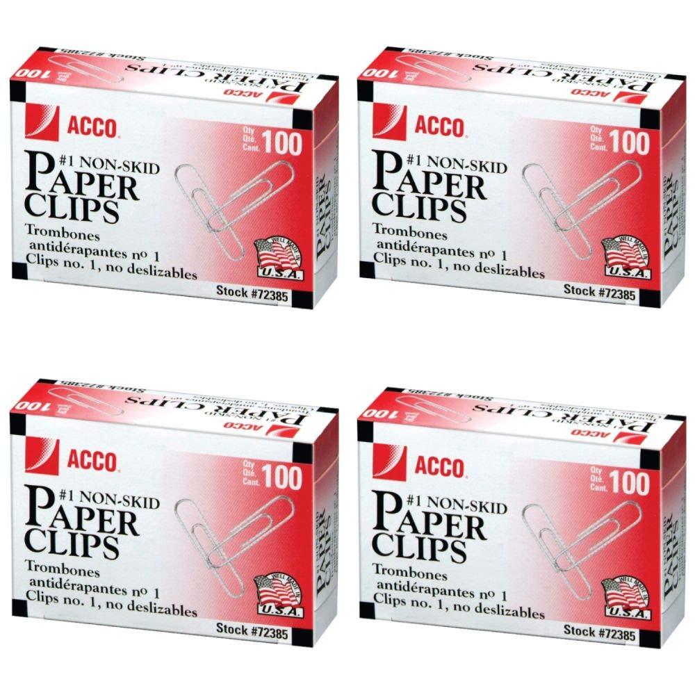 ACCO Paper Clips, #1, Nonskid, Silver, 100 Clips/Box, 10 Boxes/Pack