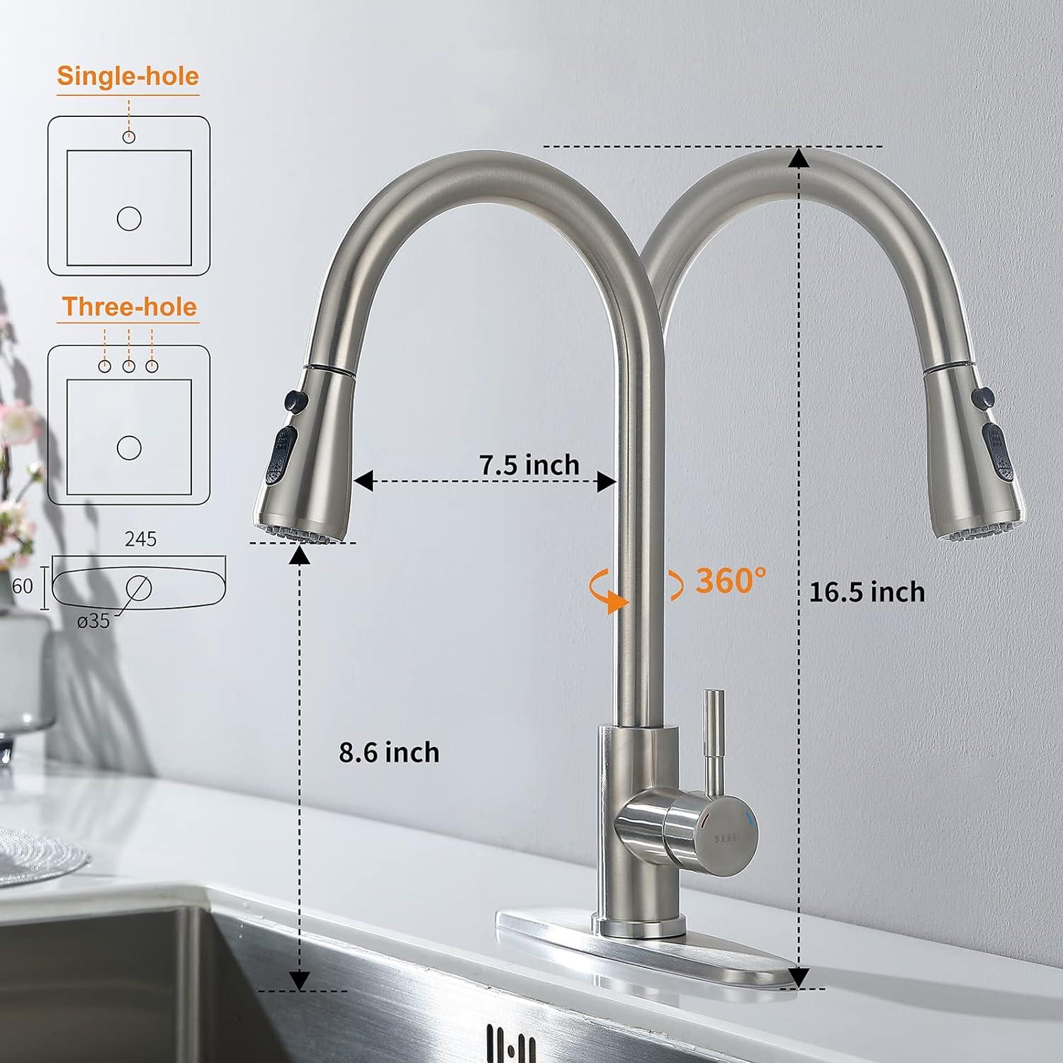 Kitchen Faucet With Pull Down Sprayer, Brush Nickel Pull Out Kitchen Faucet With Kitchen Soap Dispenser, Single Level Stainless Steel Kitchen Faucet, Single Handle High Arc Kitchen Faucet