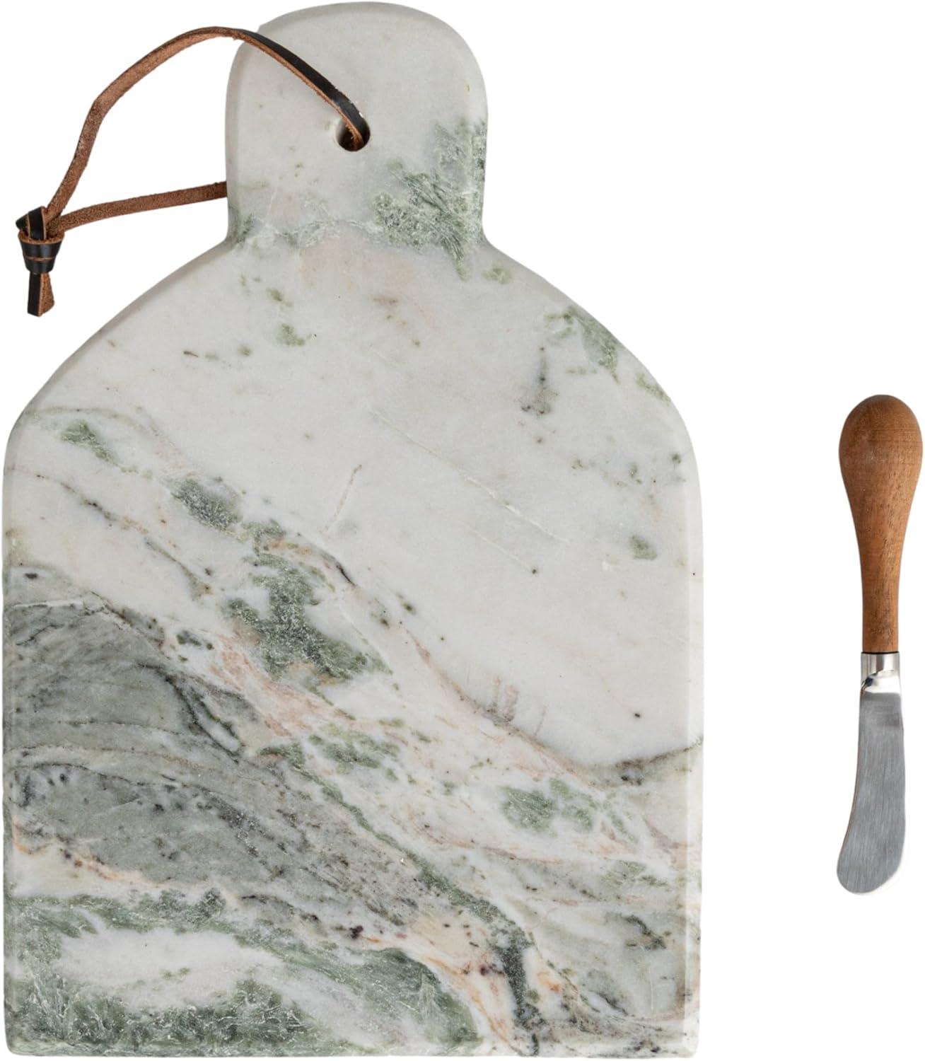 12" Green Marble and Mango Wood Cutting Board with Knife