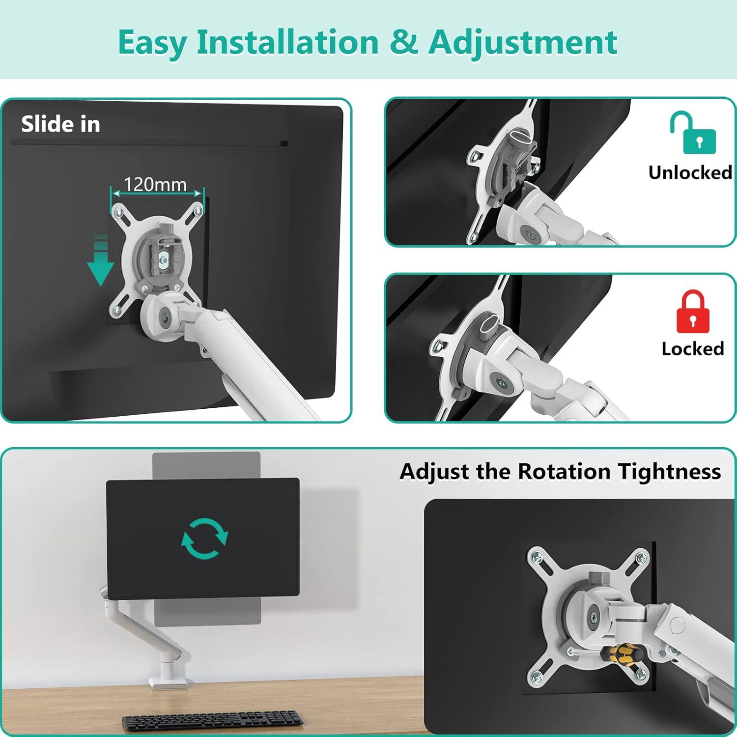 White Adjustable Monitor Mount Arm with Desk Clamp