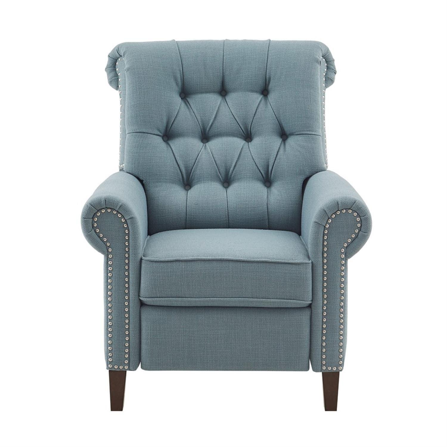 Zak Recliner Blue: Madison Park, Polyester & Linen Upholstery, Wood Frame, Foam Fill, Spot Clean