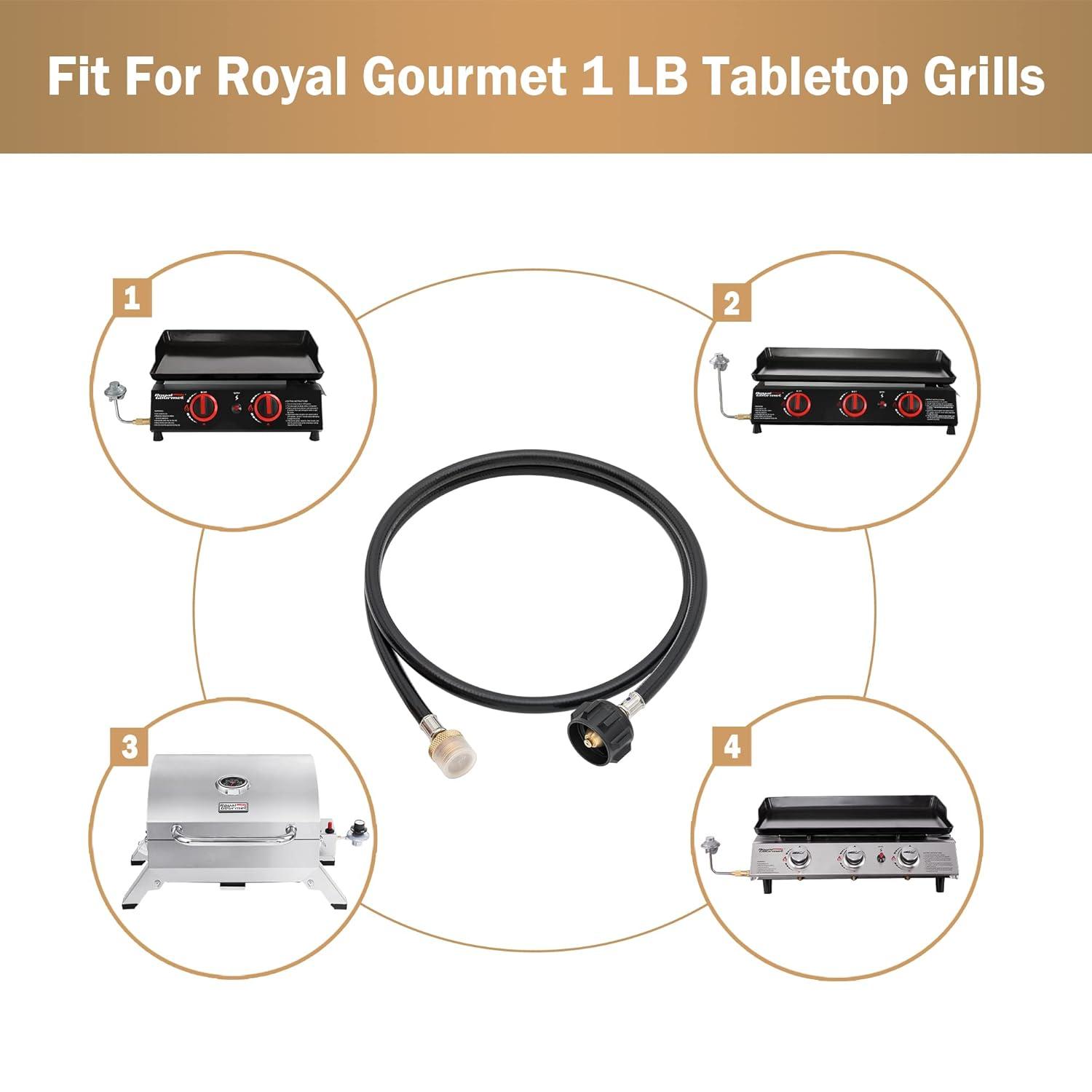 Royal Gourmet Royal Gourmet 5 Feet Propane Hose Adaptor, 1 Lb Portable Appliance to 20 Lb Lp Tank Converter with Type 1 Connection, Black