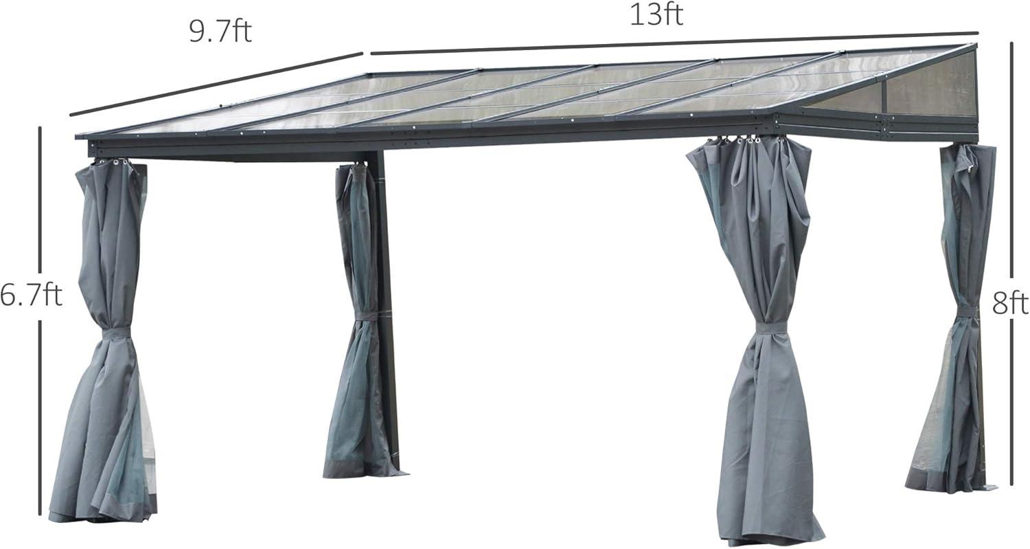 Outsunny 10' x 13' Outdoor Patio Gazebo with Sloping Polycarbonate Roof, Durable Aluminum Frame, & Netting Curtain