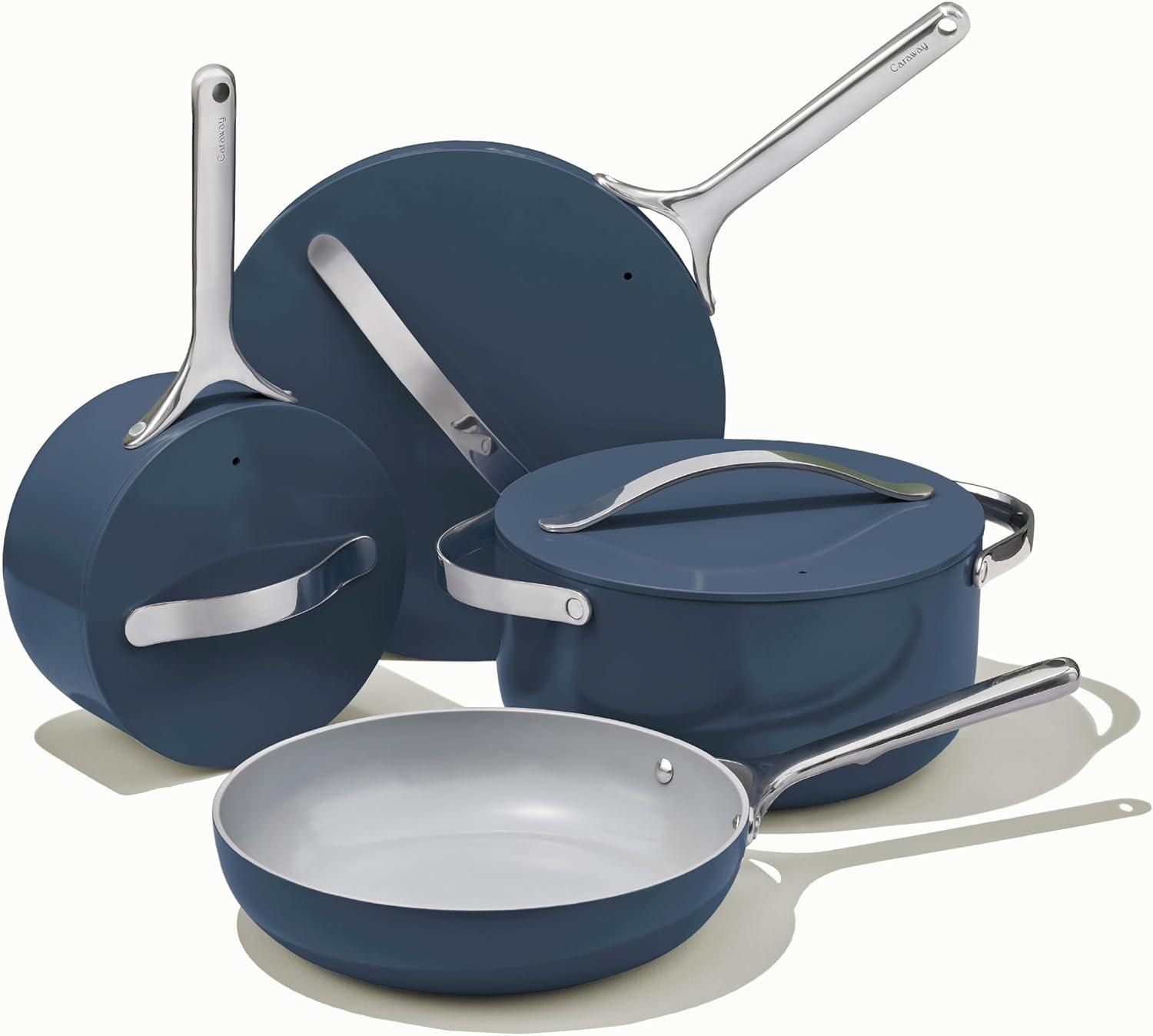 Navy Nonstick Ceramic 9-Piece Cookware Set with Lids