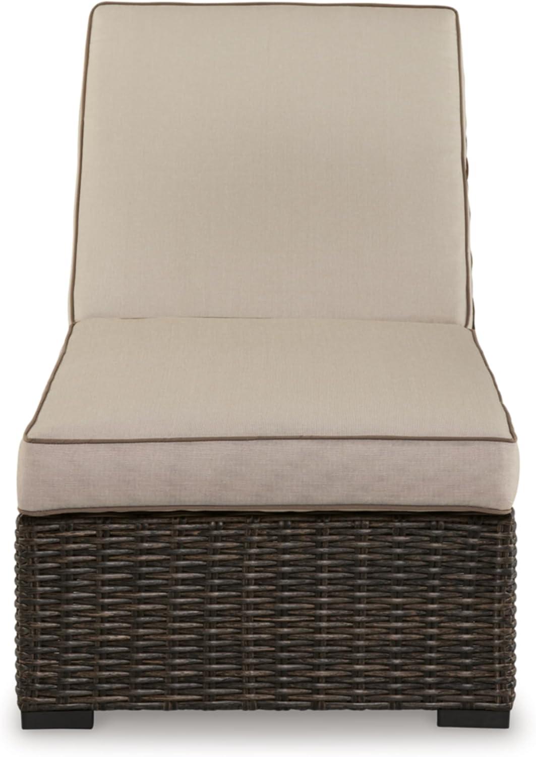 Beige and Dark Brown Outdoor Armless Chaise Lounge with Cushions