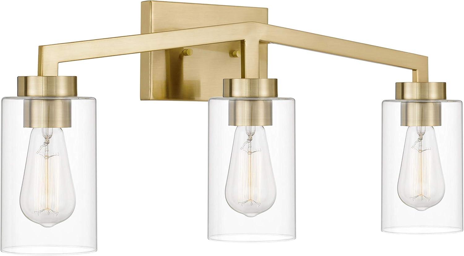 Metropolis 3-Light Satin Brass Vanity Light with Clear Glass Shades