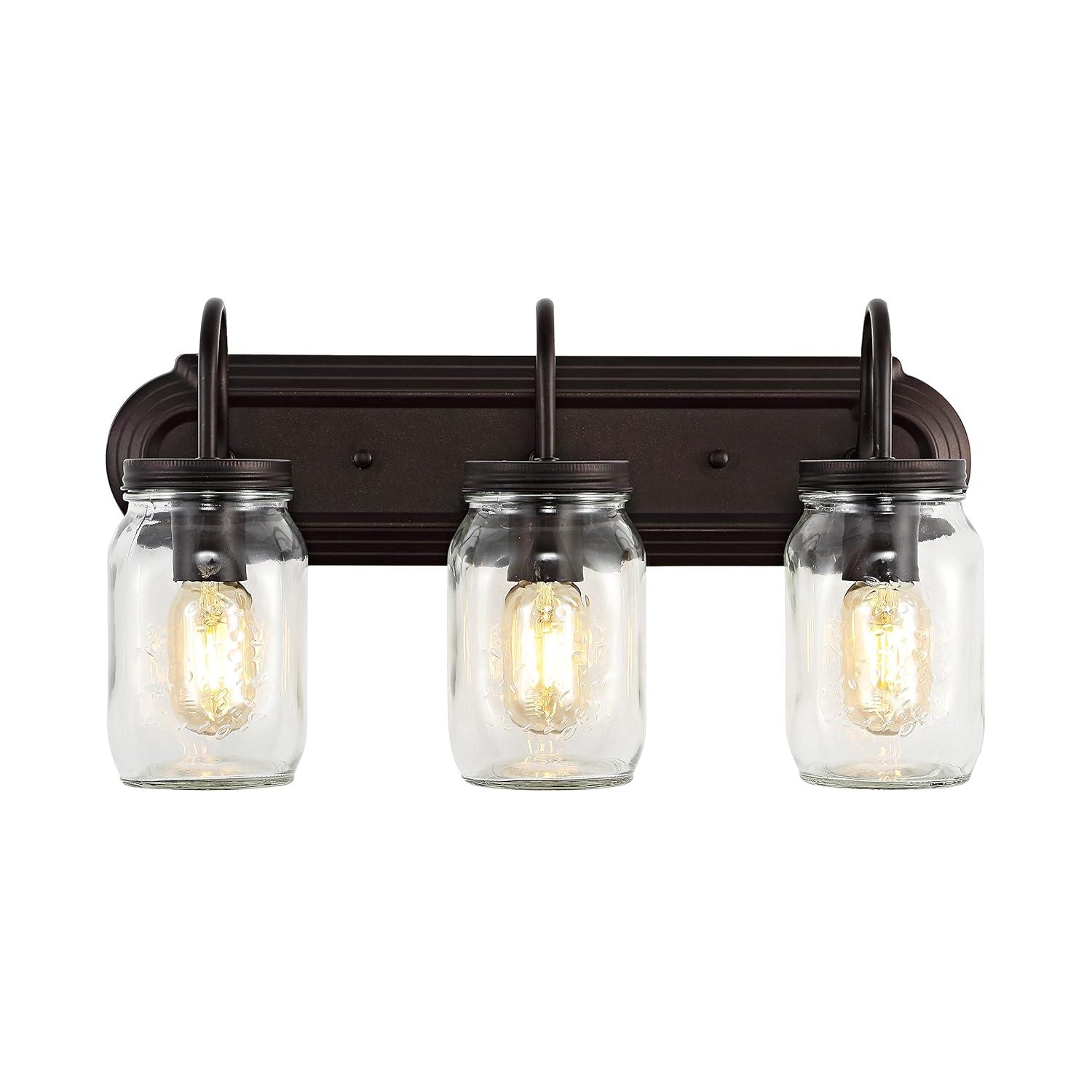 Gaines 19.3" 3-Light Farmhouse Industrial Iron Mason Jar LED Vanity, Oil Rubbed Bronze/Clear