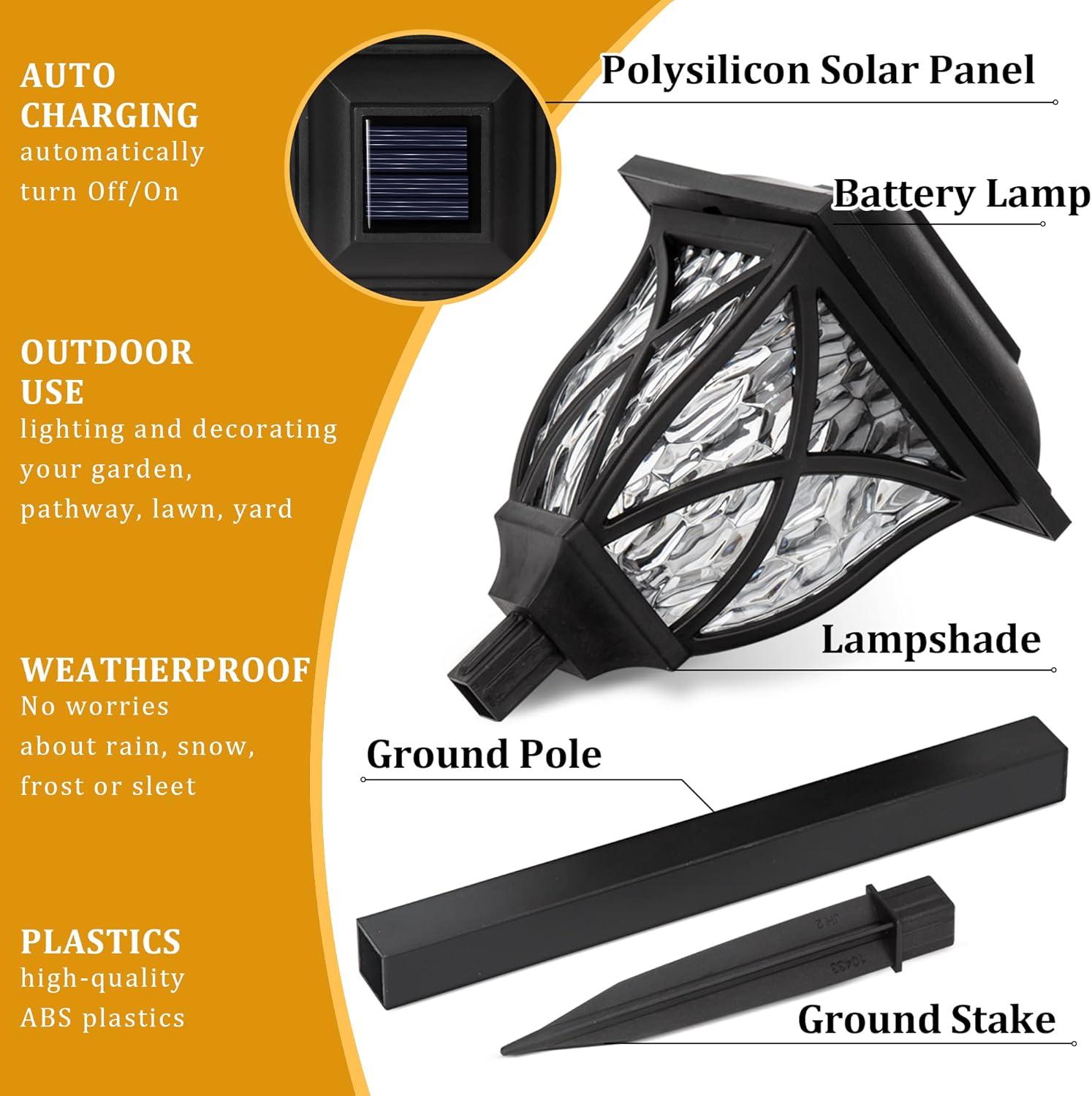 Classic Black Solar LED Pathway Lights, 6-Pack