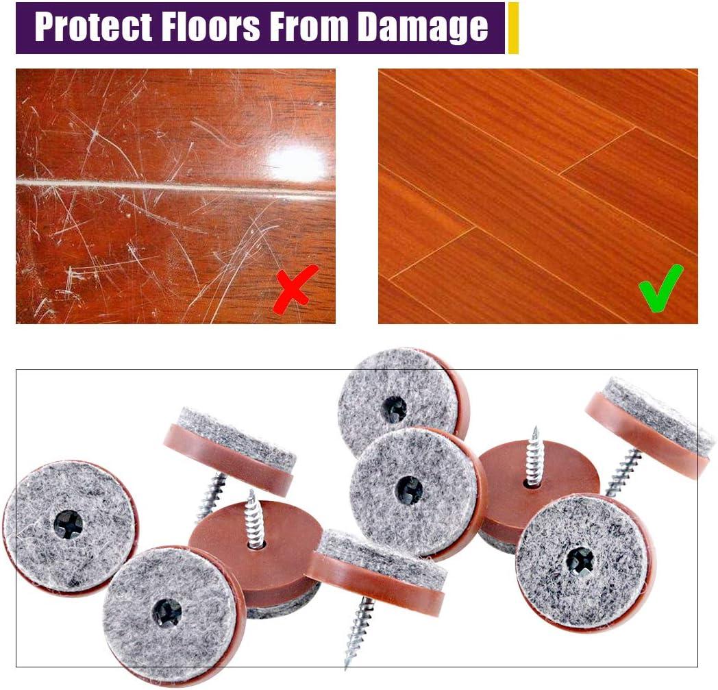 Swpeet 52Pcs 20mm Brown Furniture Felt Pads Non Slip Furniture Pads with Screw-on Felt Pad Furniture Slider Floor Protector for Wooden Leg Feet of Chair Table Sofa