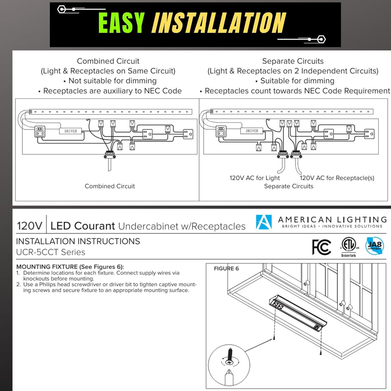 18-Inch Black LED Undercabinet Light with Receptacles