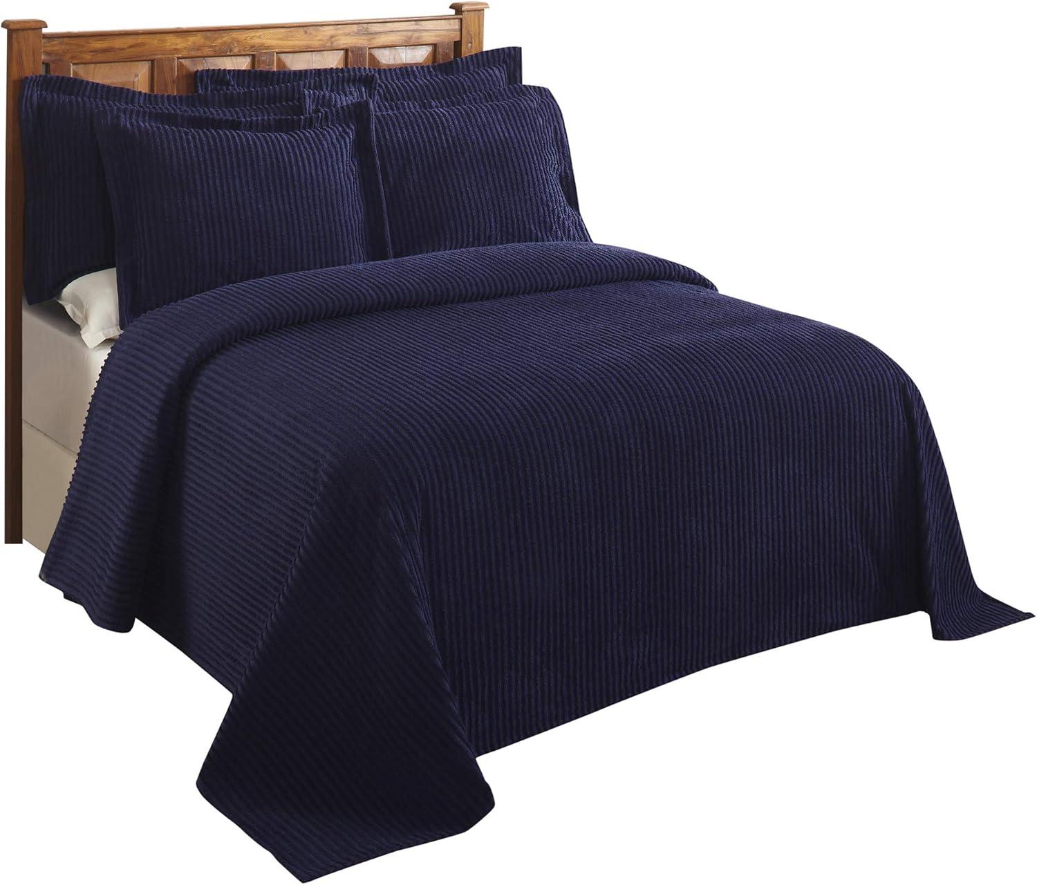 Jullian Navy Stripe Queen Chenille Tufted Bedspread