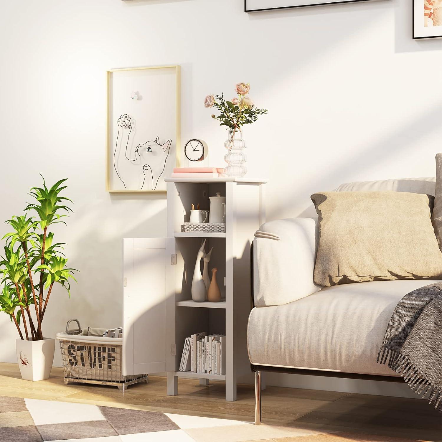 White Wooden Living Room Cabinet with Adjustable Shelving