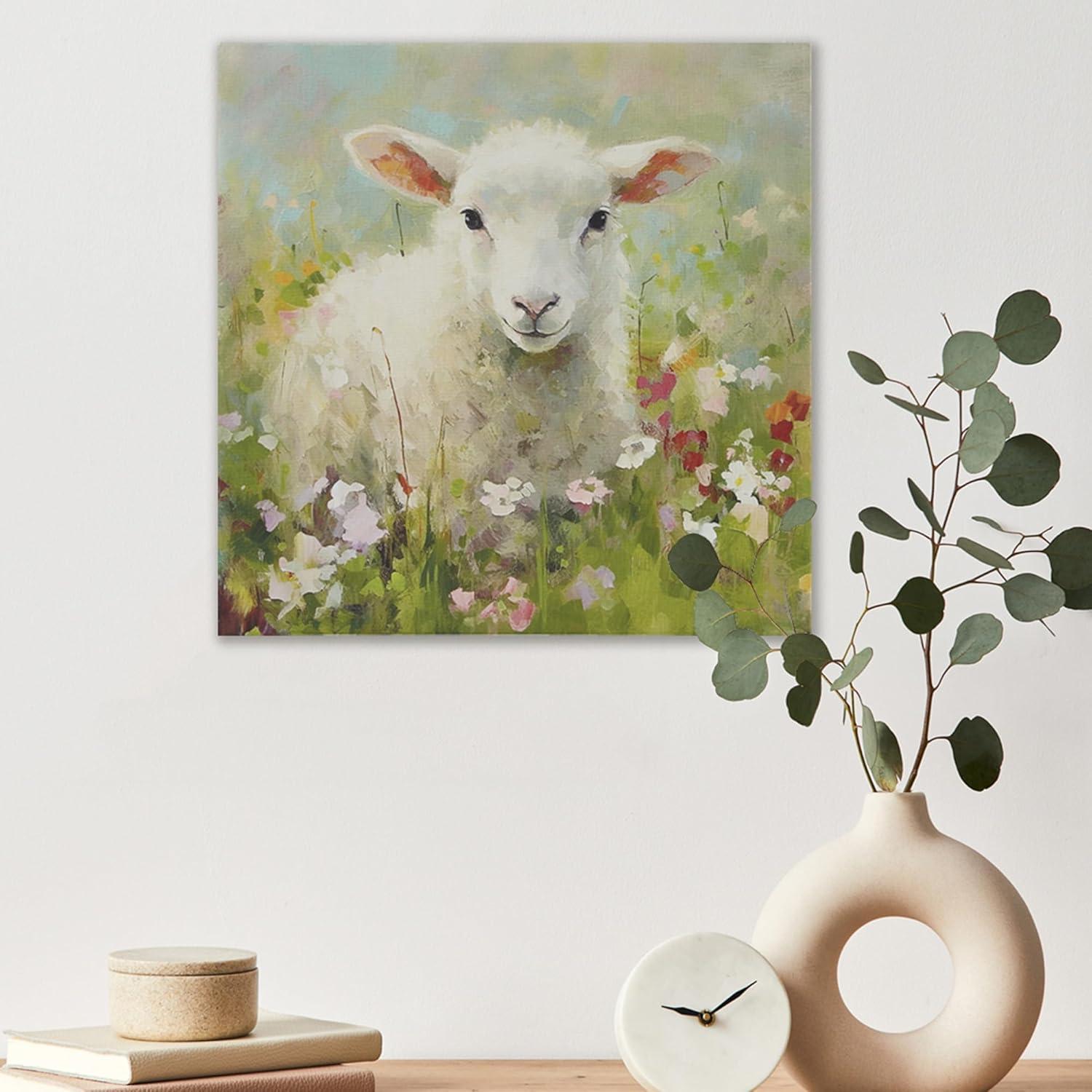 Madison Park Green and Multicolor Lamb Canvas Wall Art