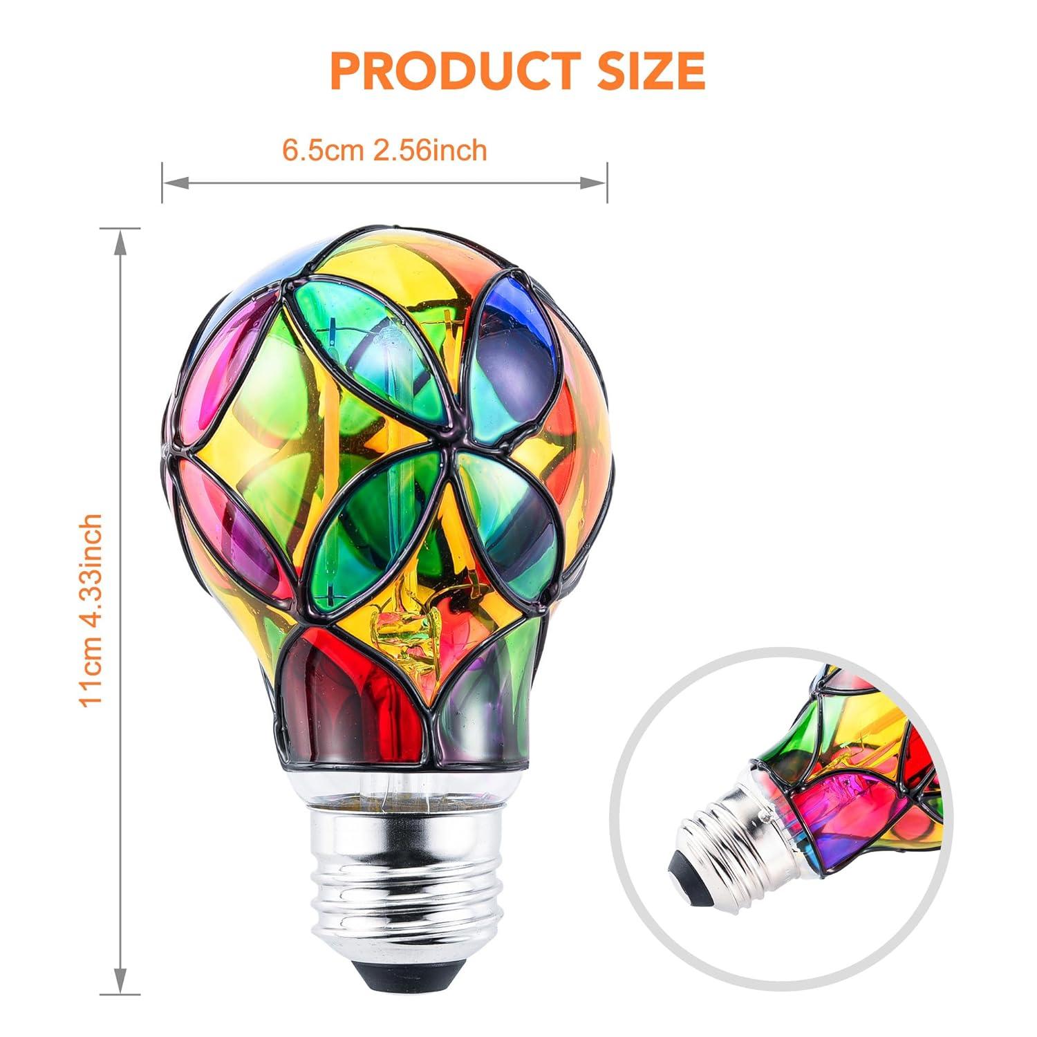 4 Pack Stained Glass Light Bulbs, LED Edison Light Bulb E26 3.5W Replacement Light Bulbs Tiffany Style for Bedroom Living Room Home Christmas Decoration