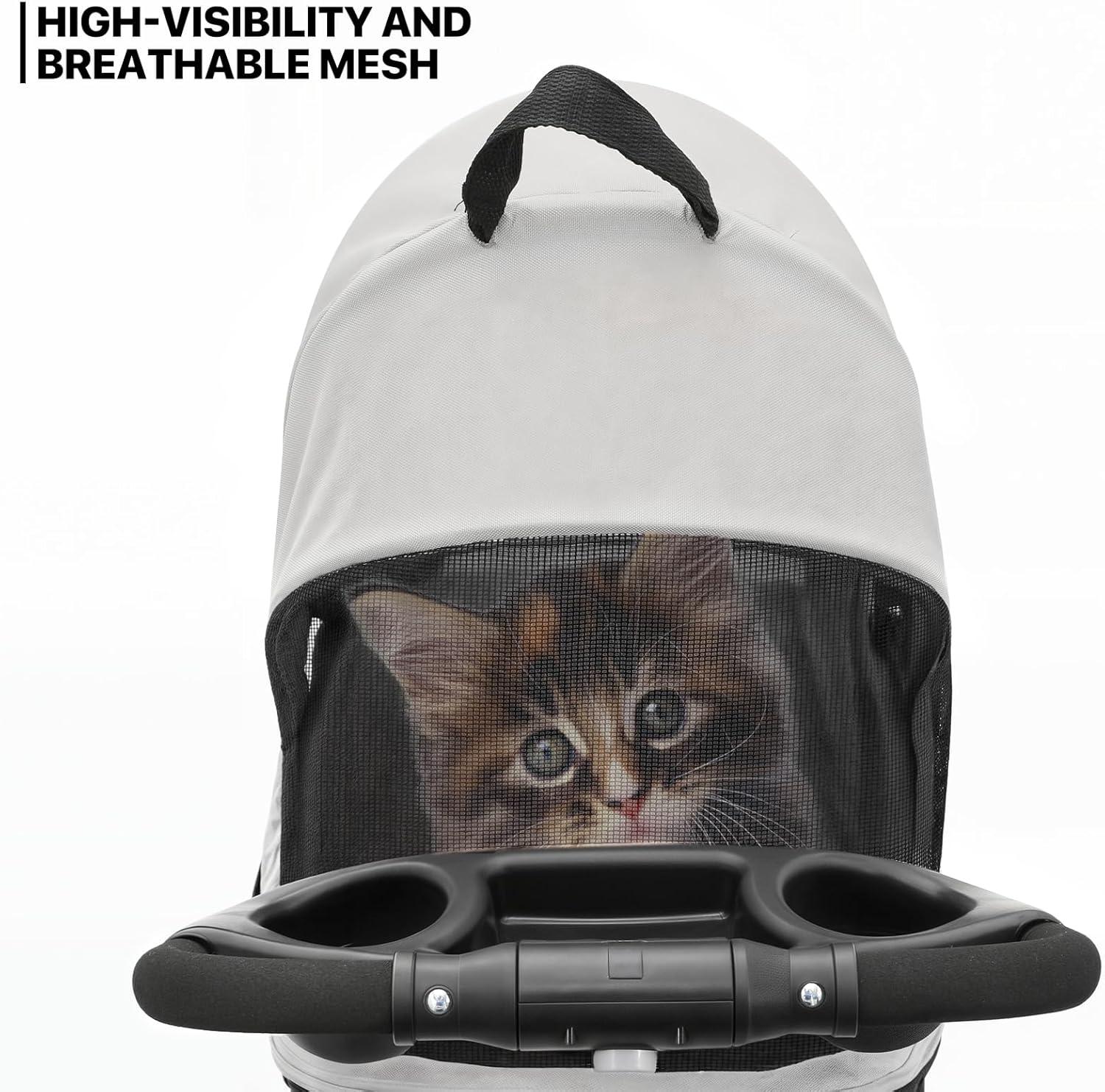 MoNiBloom Folding Pet Stroller, Foldable Dog Jogger Stroller with Detachable Carrier, Basket and Cup Holder