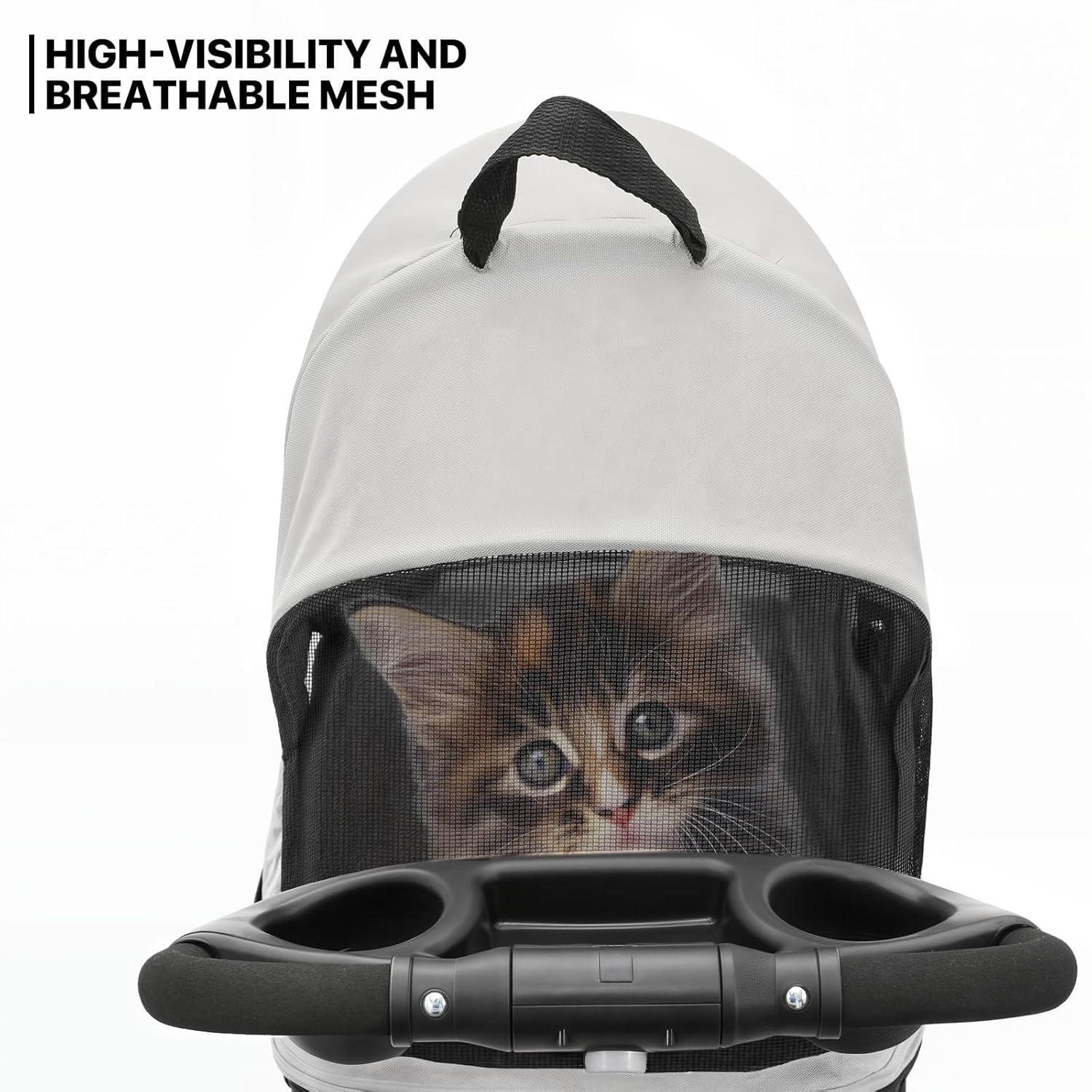 MoNiBloom Folding Pet Stroller, Foldable Dog Jogger Stroller with Detachable Carrier, Basket and Cup Holder