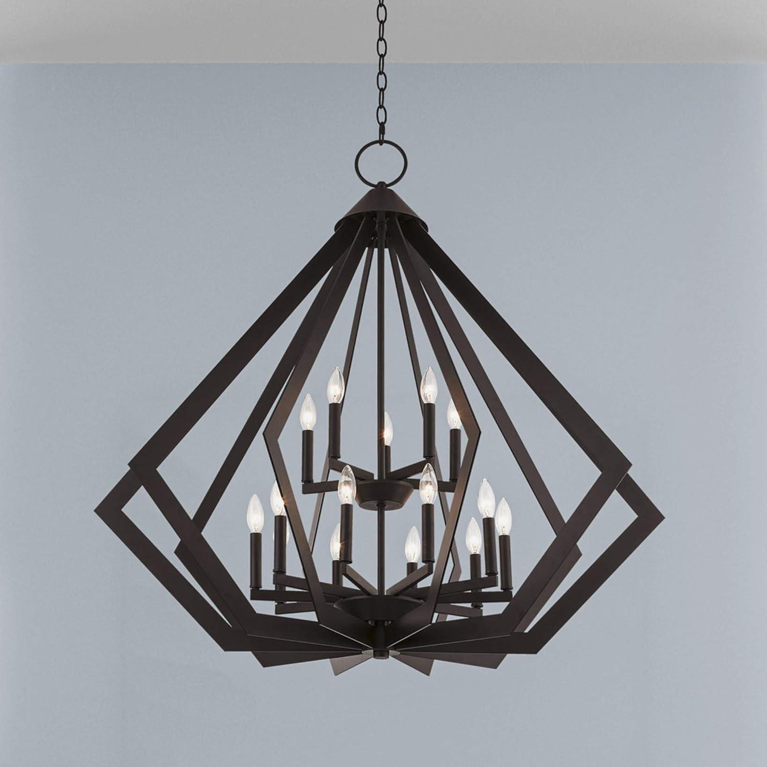 Black Industrial 15-Light 2-Tier Foyer Chandelier