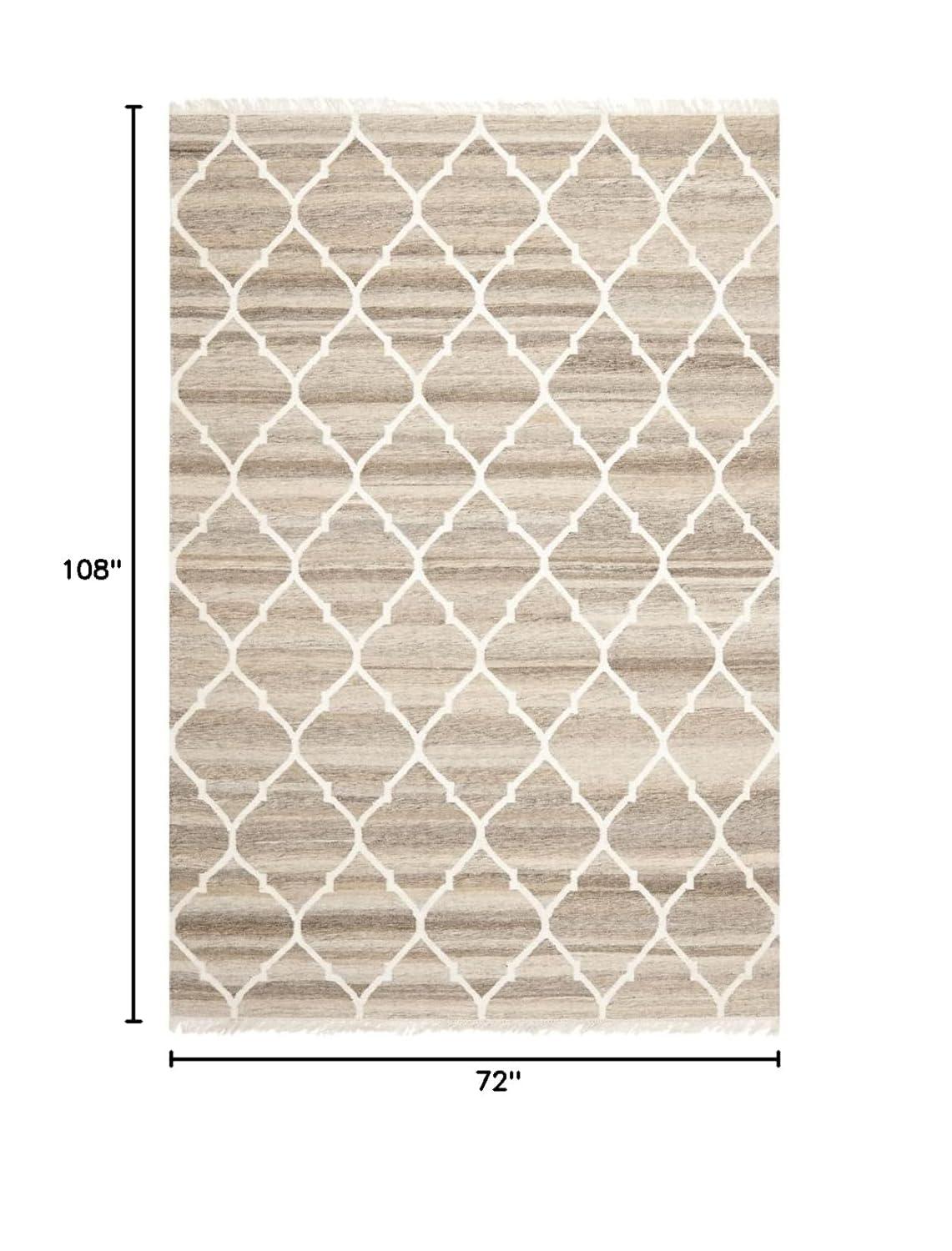 House of Hampton® Towles Natural Hand Woven Wool/Viscose/Cotton Geometric Rug in Ivory/Light Gray