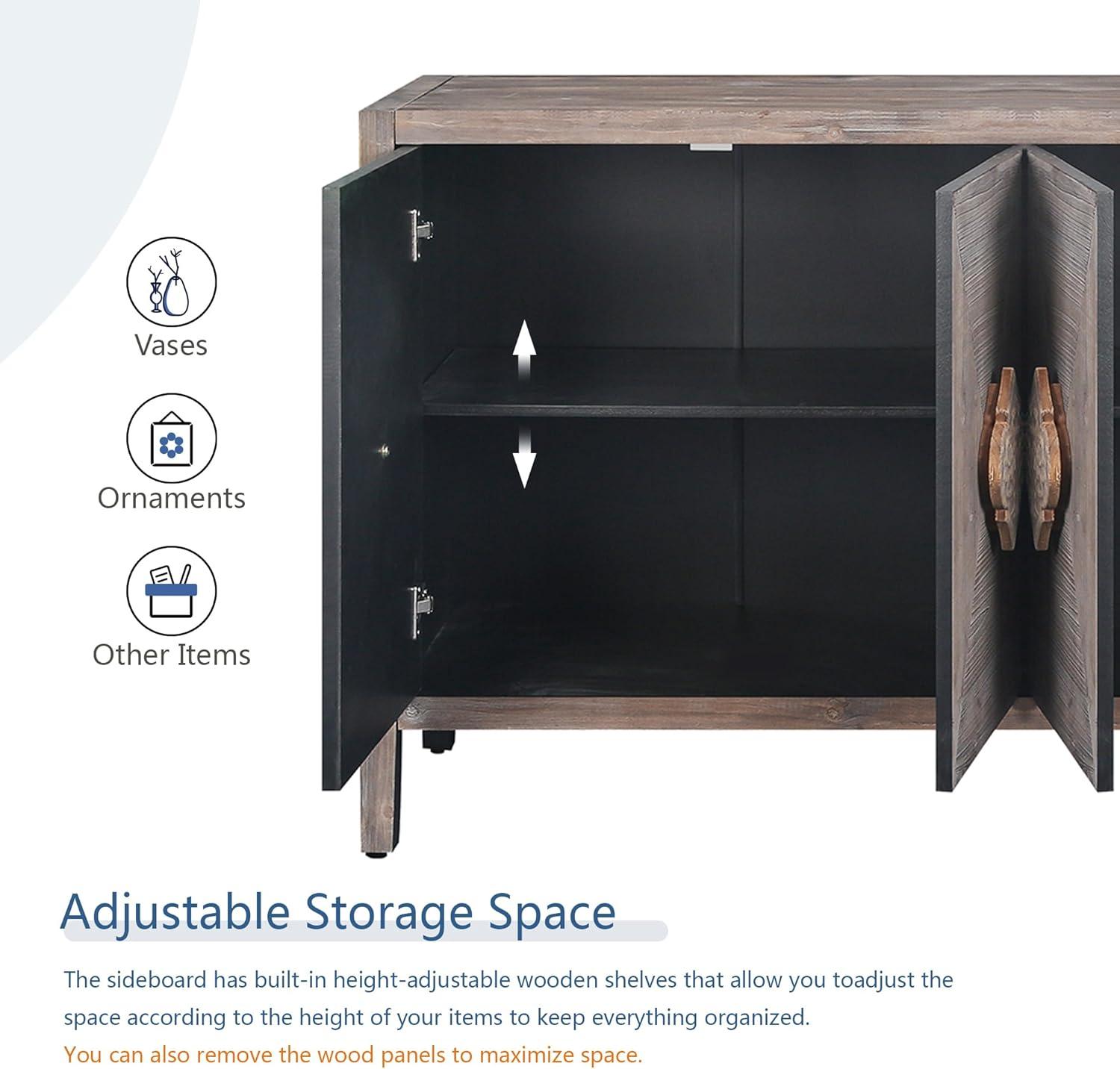 Sideboard Buffet Cabinet, Wooden Storage Cabinet with Carved Flower Door Handle, Retro Style Kitchen Sideboard Console Table for Living Room, Dining Room, Hallway, Entryway, Antique Black