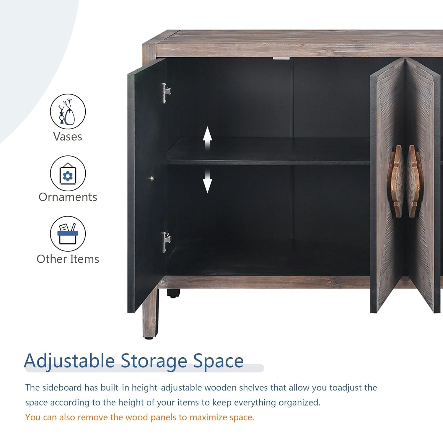 Sideboard Buffet Cabinet, Wooden Storage Cabinet with Carved Flower Door Handle, Retro Style Kitchen Sideboard Console Table for Living Room, Dining Room, Hallway, Entryway, Antique Black