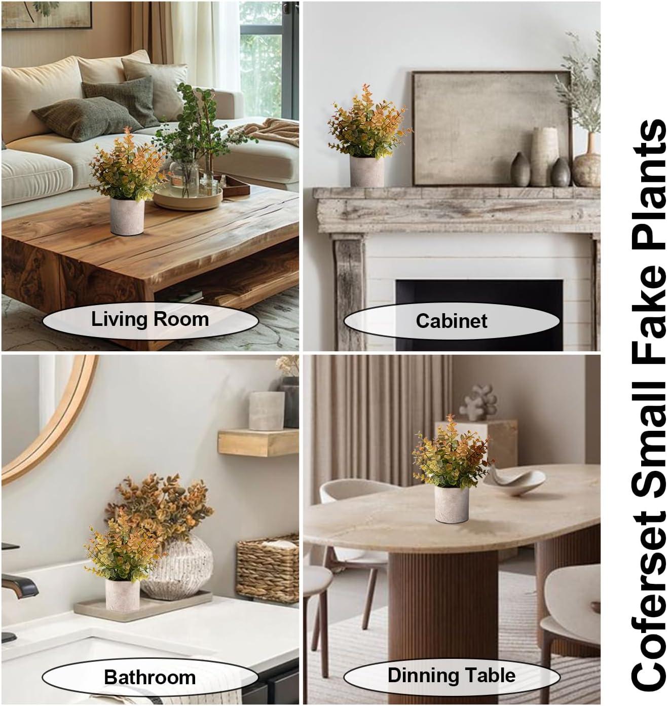 2 Pack Small Fake Plants Eucalyptus Potted Artificial Plants for Shelf Desk Home Bathroom Farmhouse Room Coffee Table Decor