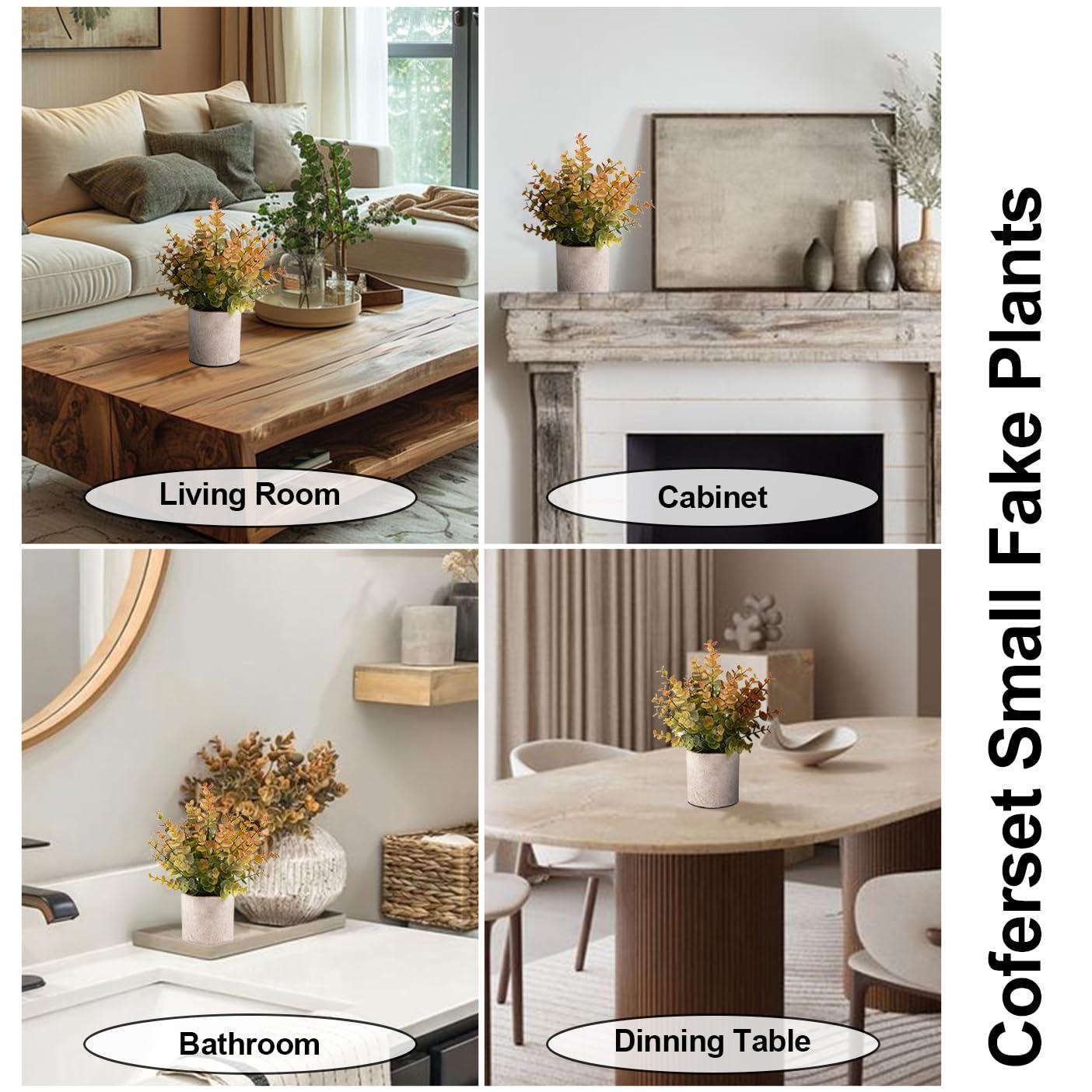 2 Pack Small Fake Plants Eucalyptus Potted Artificial Plants for Shelf Desk Home Bathroom Farmhouse Room Coffee Table Decor