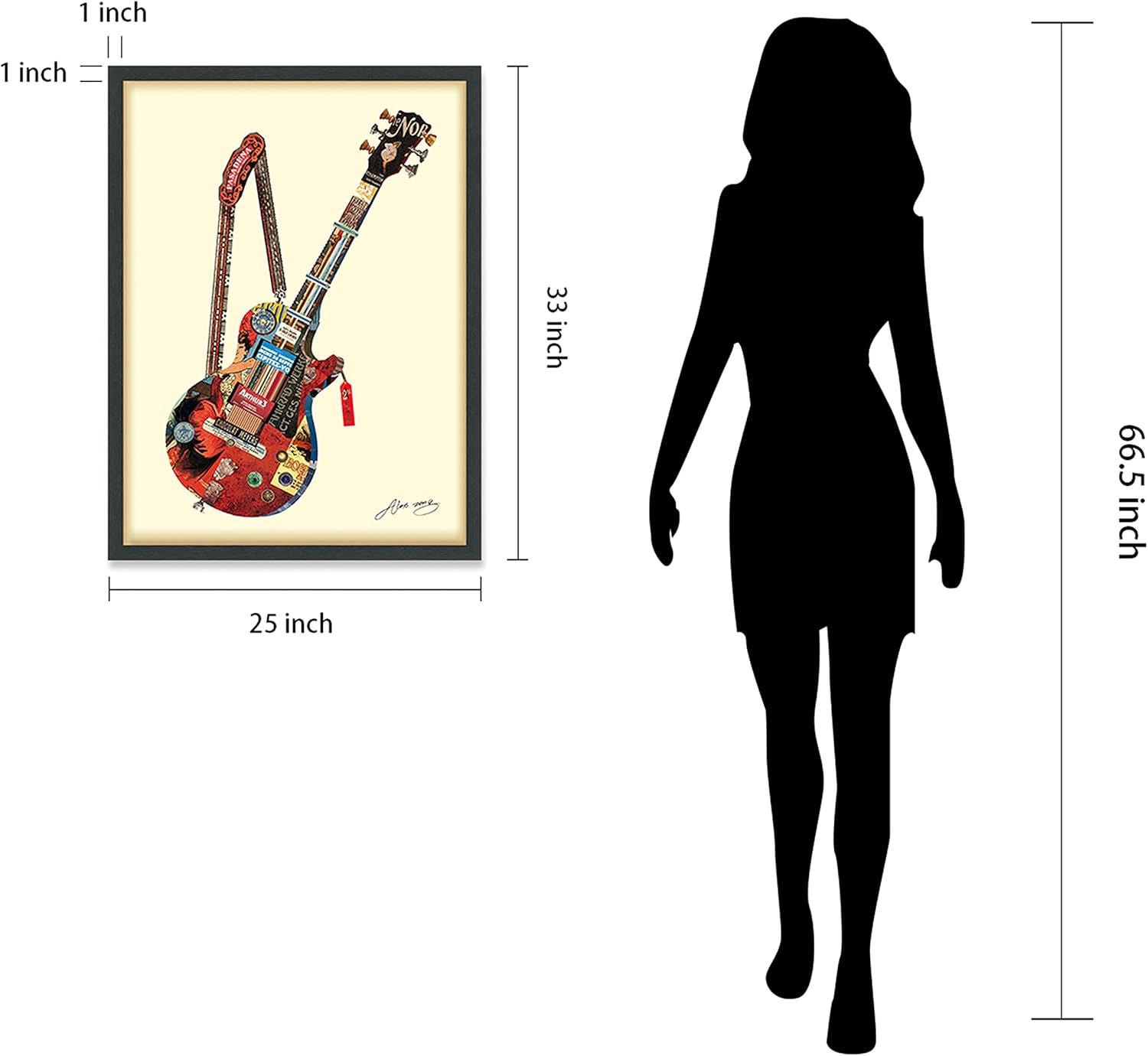 "Electric Guitar" Dimensional Collage Framed Graphic Art Under Glass Wall Art